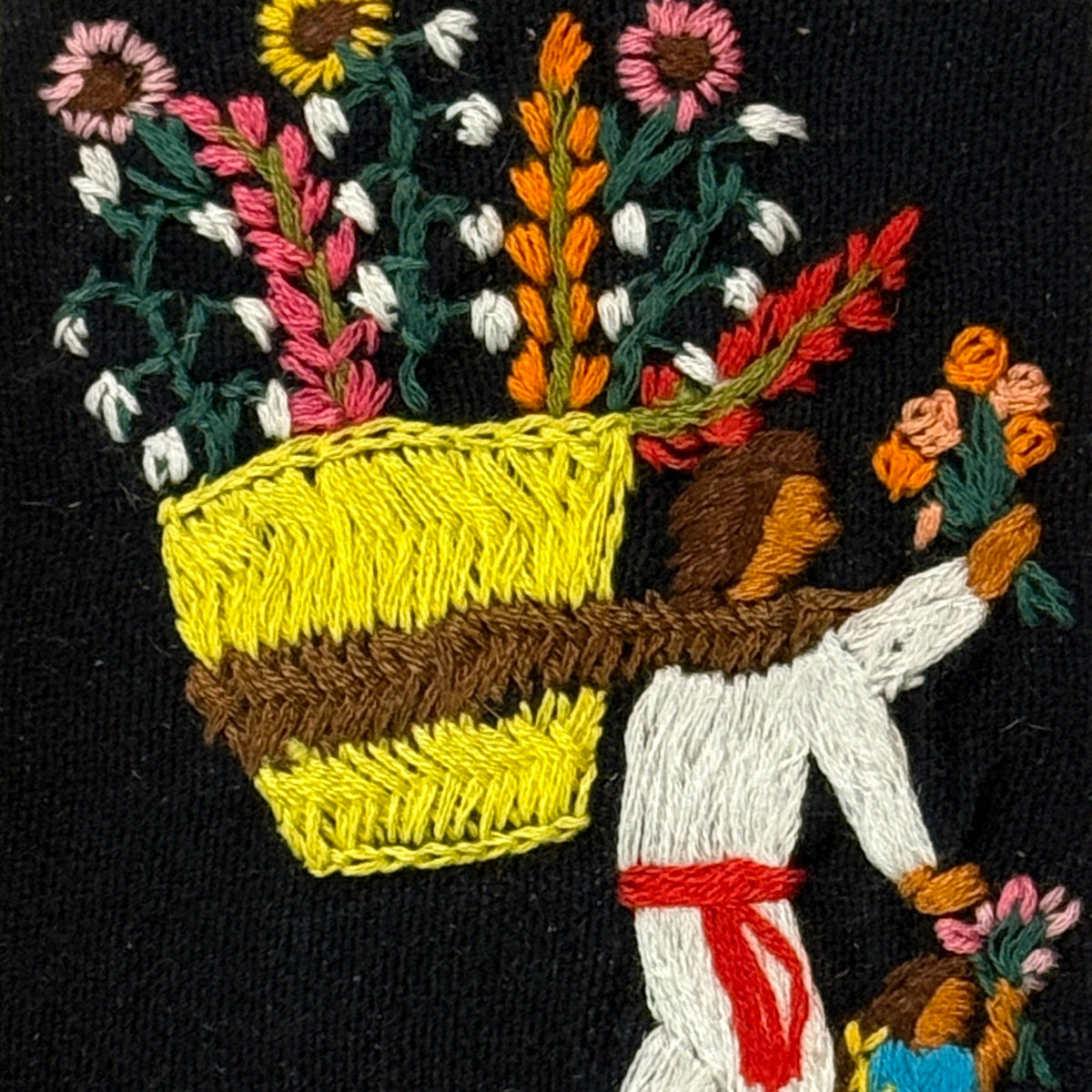 Embroidered Flower Basket Frame Mexico