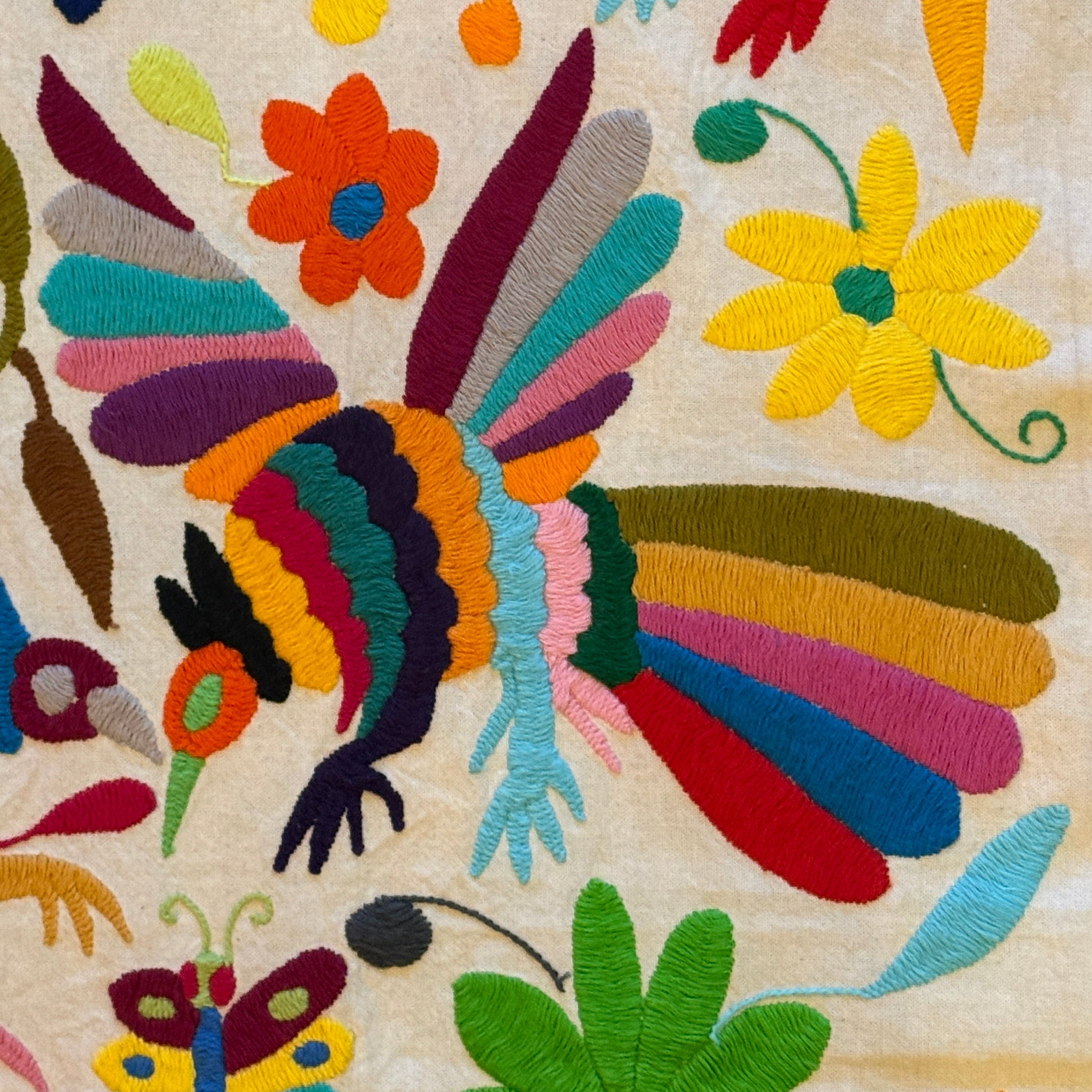 Embroidered Otomi Birds Table Runner Mexico