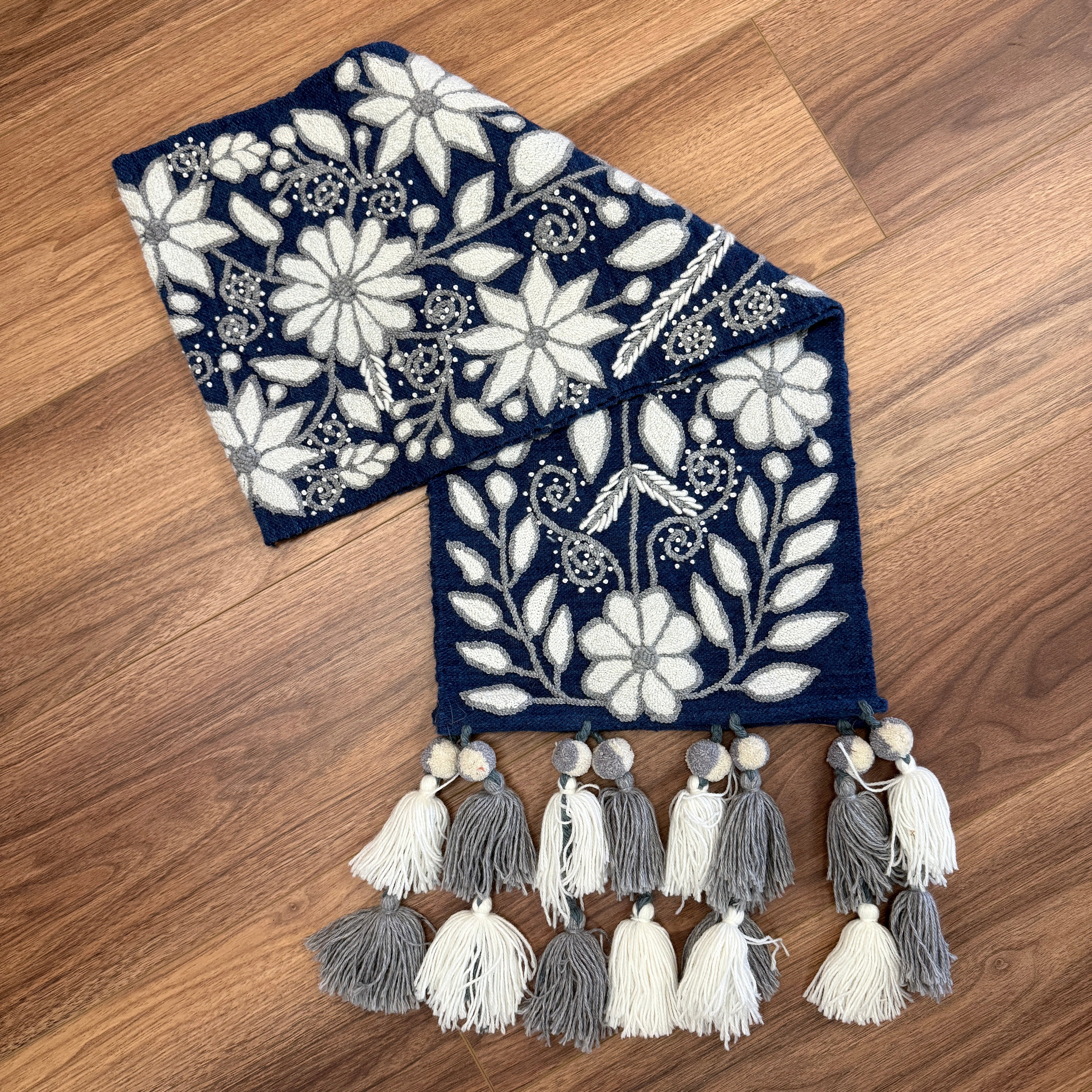 Embroidered Navy Wool Table Runner Peru