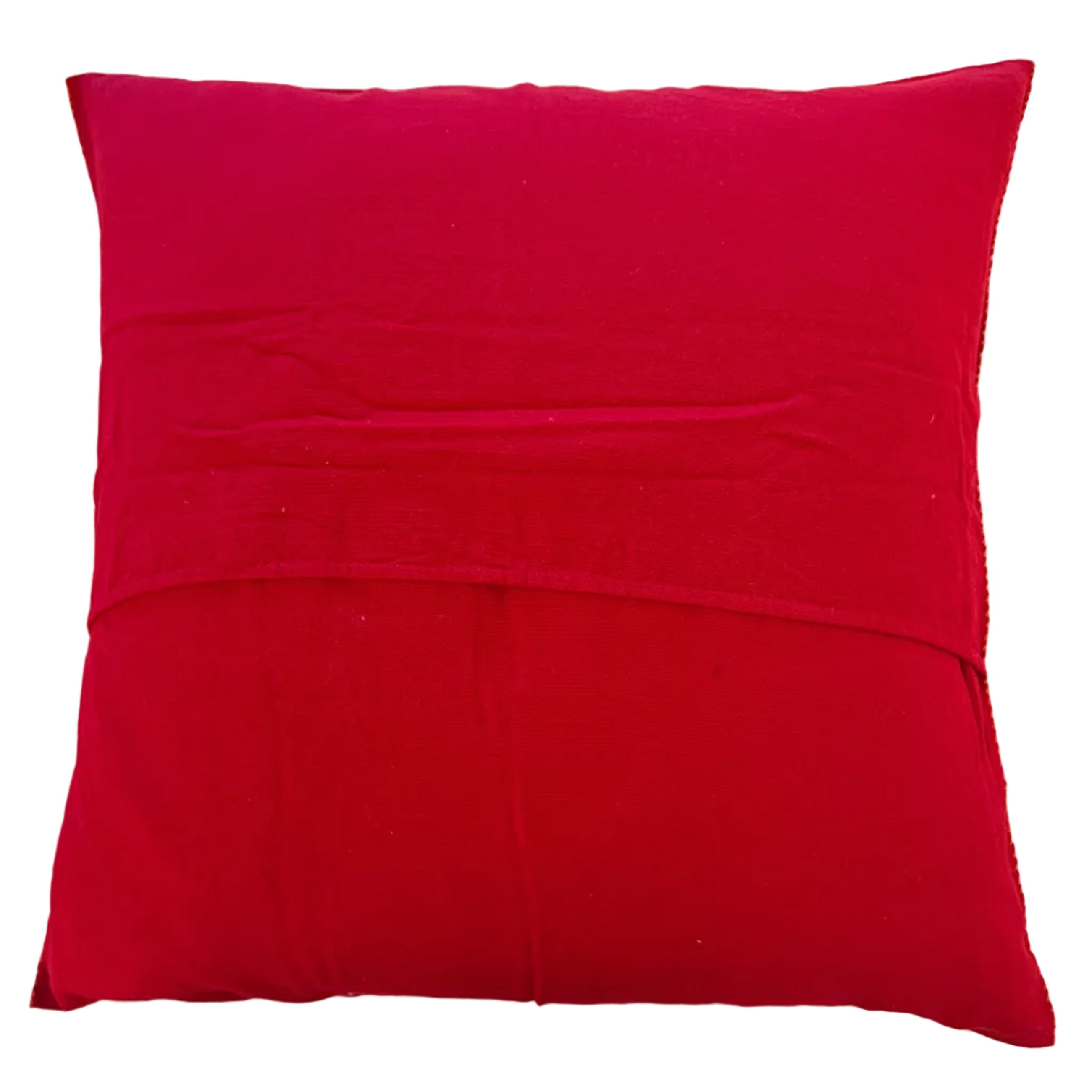 Handwoven Red Brocade Cotton Pillow Mexico (19x19)