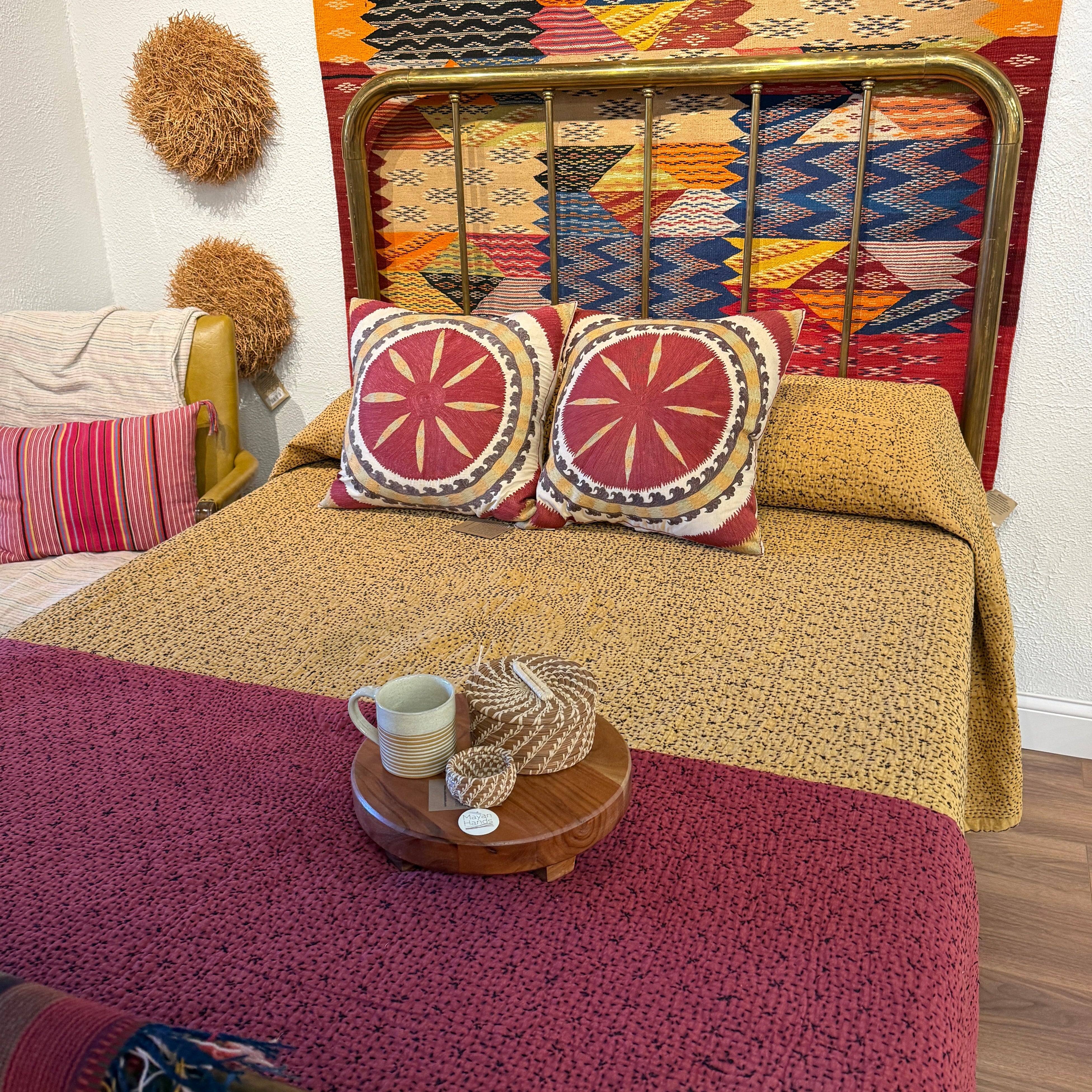 Hand Stitched Warm Sand Cotton Queen Quilt India
