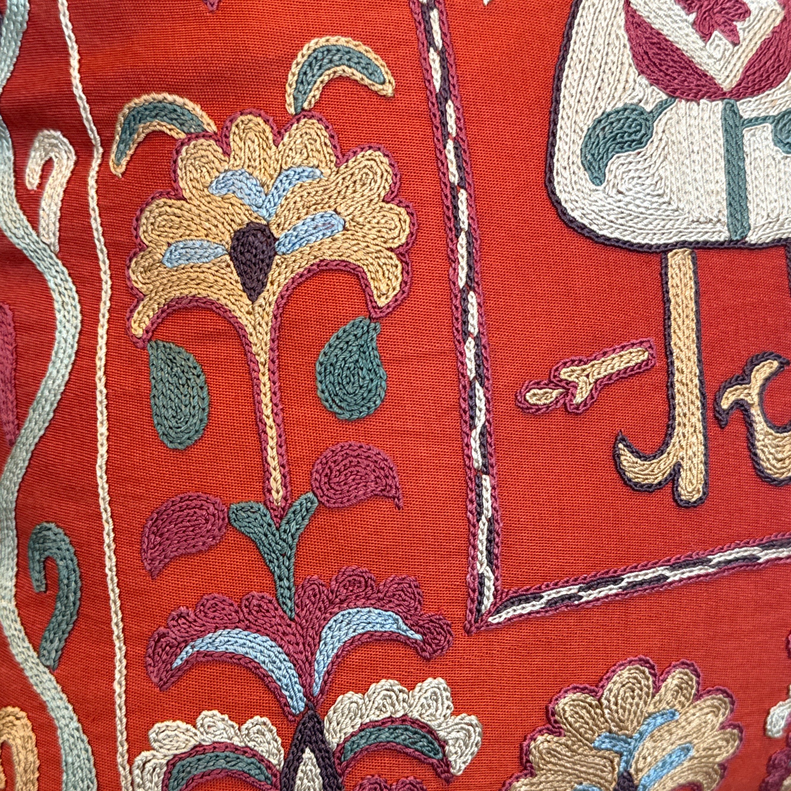 Hand Embroidered Suzani Twin Sisters Pillow Uzbekistan (19x19)
