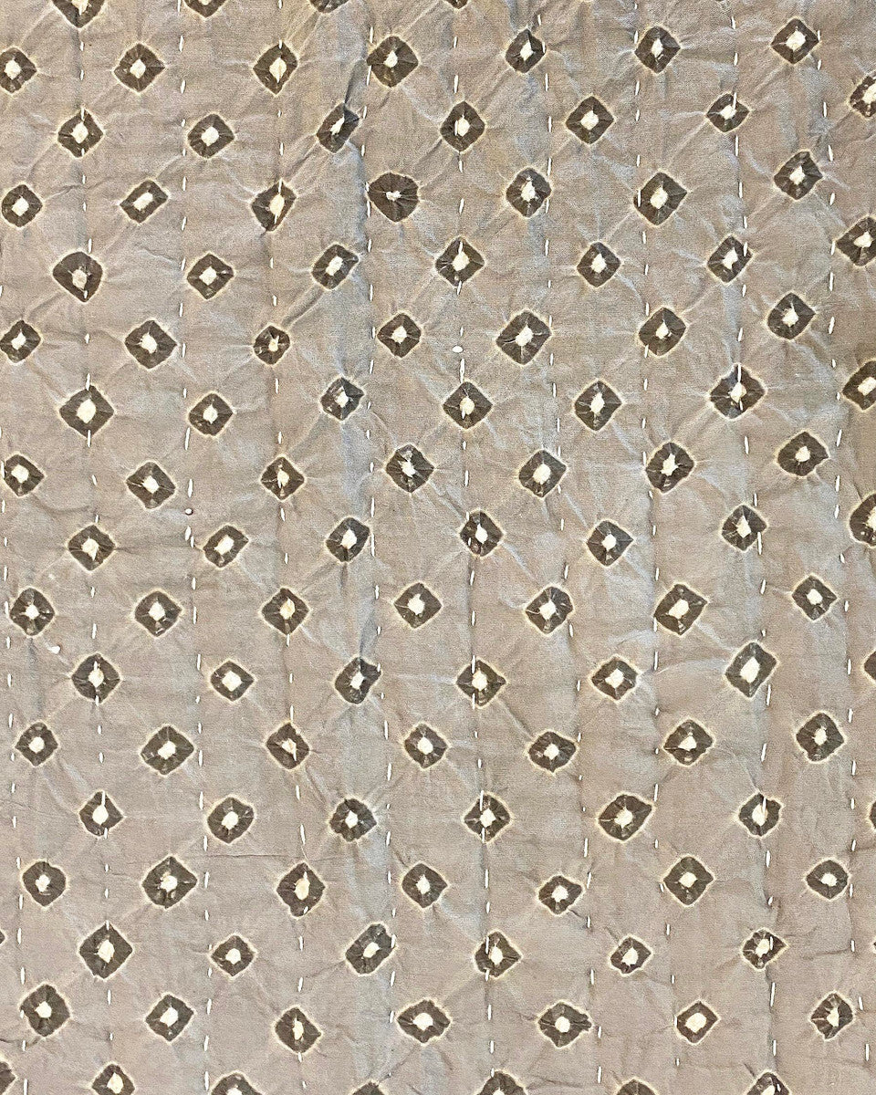 Hand Dyed Bandhani Tie Dyed Cotton Bed Spread Coverlet India Colors:  soft medium grey with white dots. 