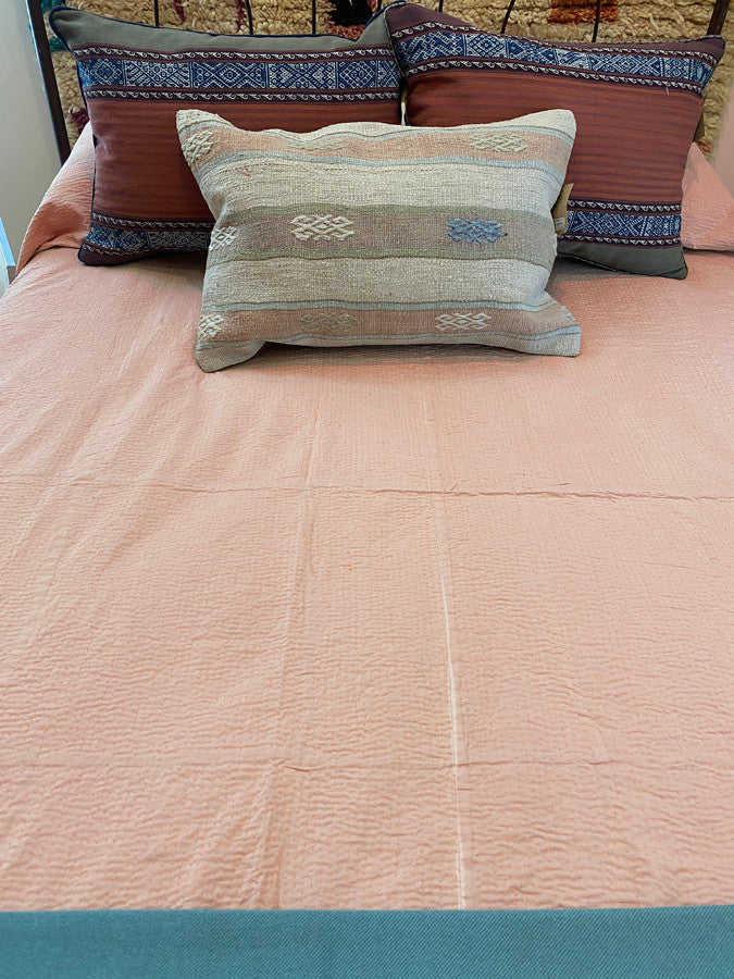 Tanka Stitched Light Weight Patchwork washed peach.Cotton Bed Spread Coverlet India 