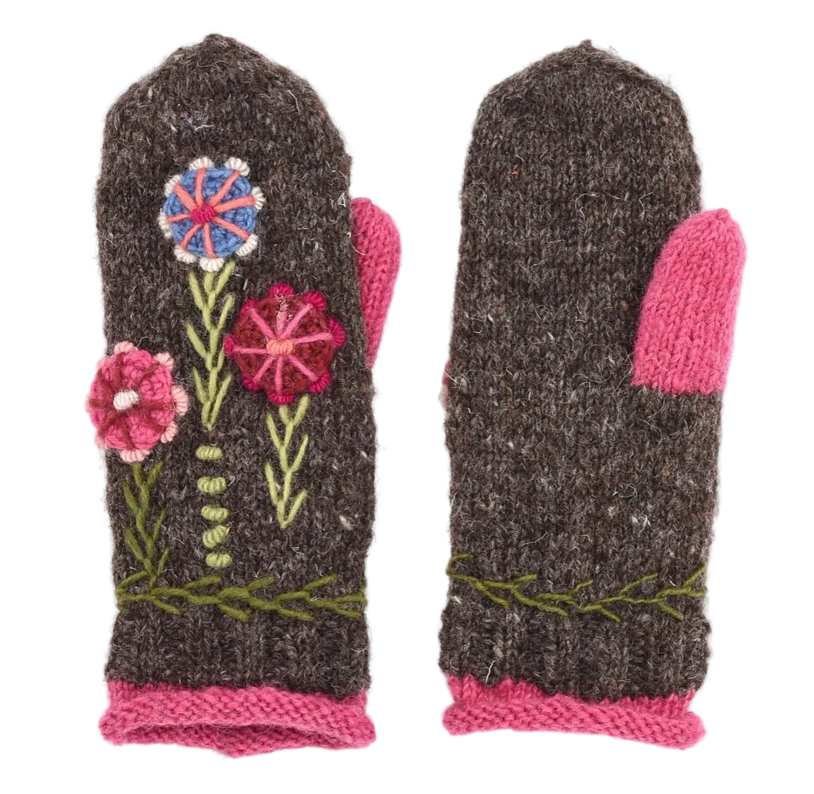 Wool Knit Brown Mitten Nepal