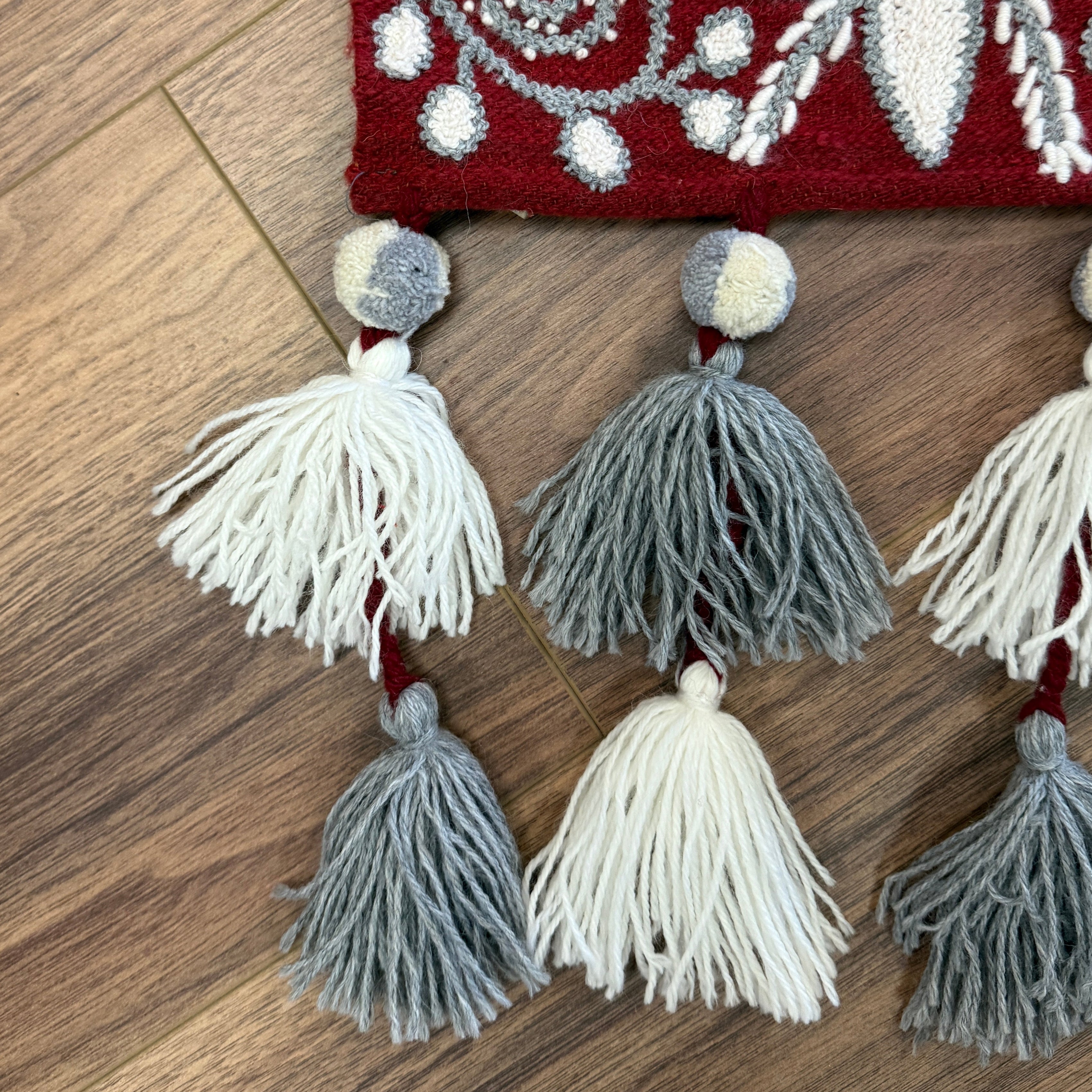 Embroidered Red Wool Table Runner Peru