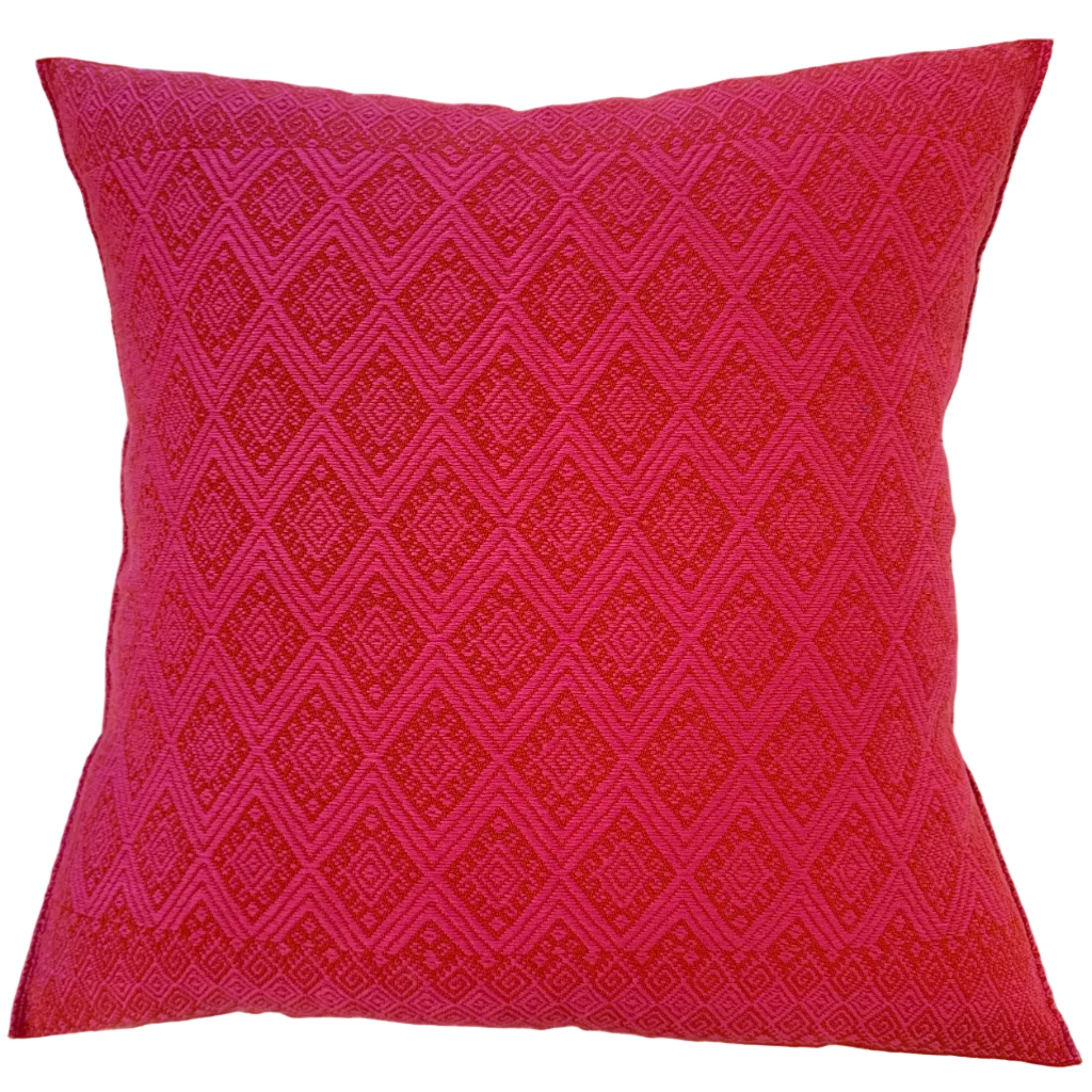 Handwoven Pink Brocade Cotton Pillow Mexico (15x15)