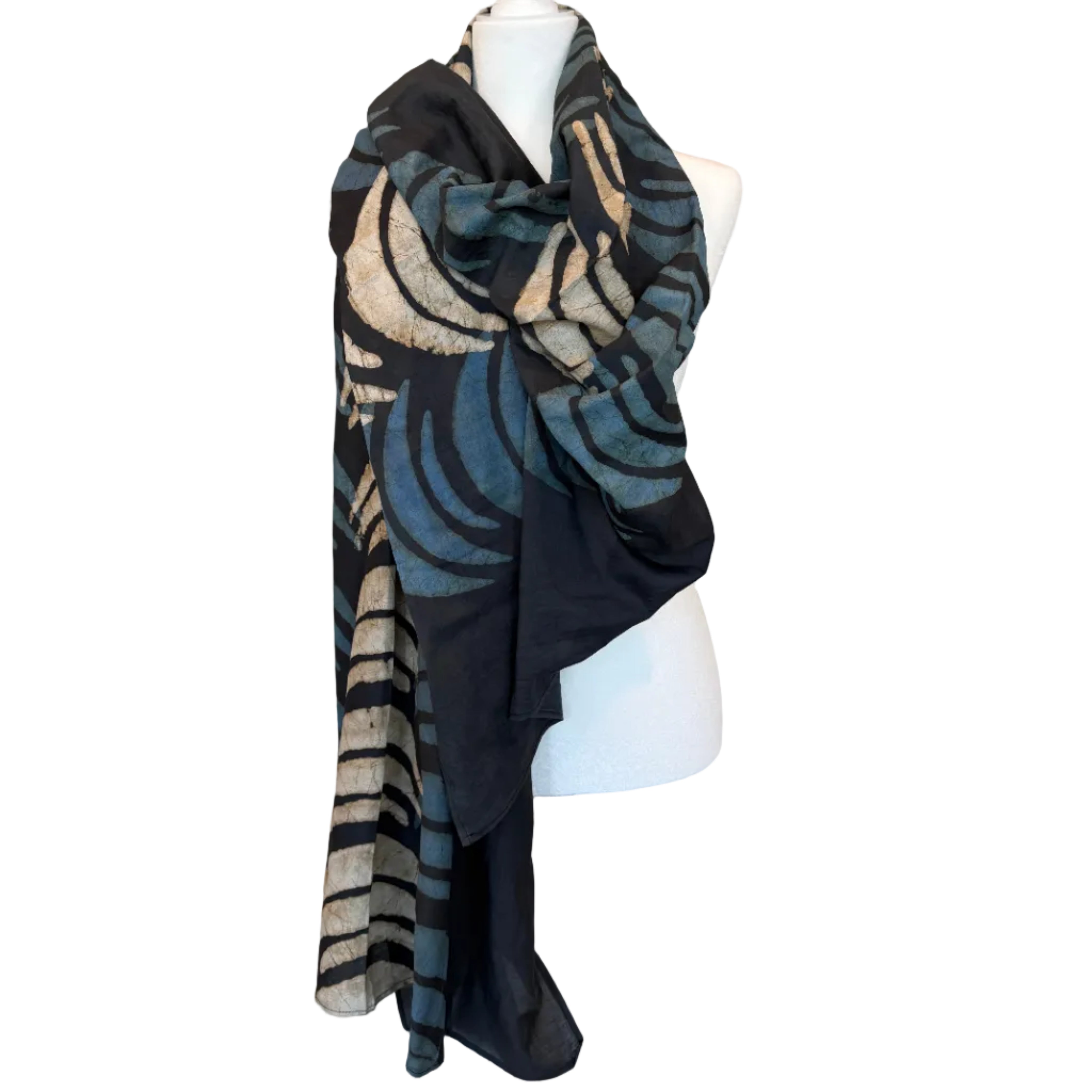 Hand Block Printed Moon Silk & Cotton Scarf India