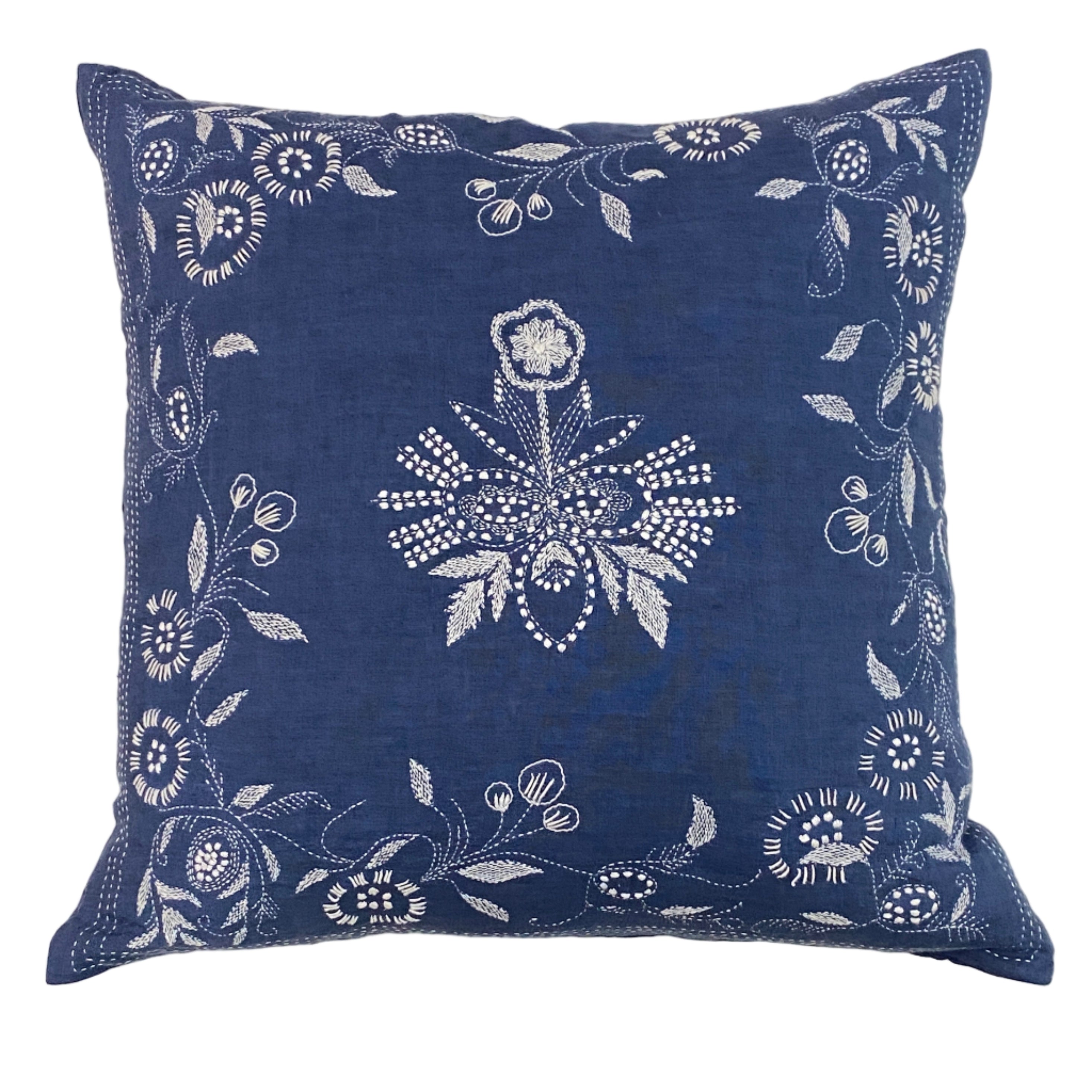Hand Embroidered Garden Pillow India (18x18)
