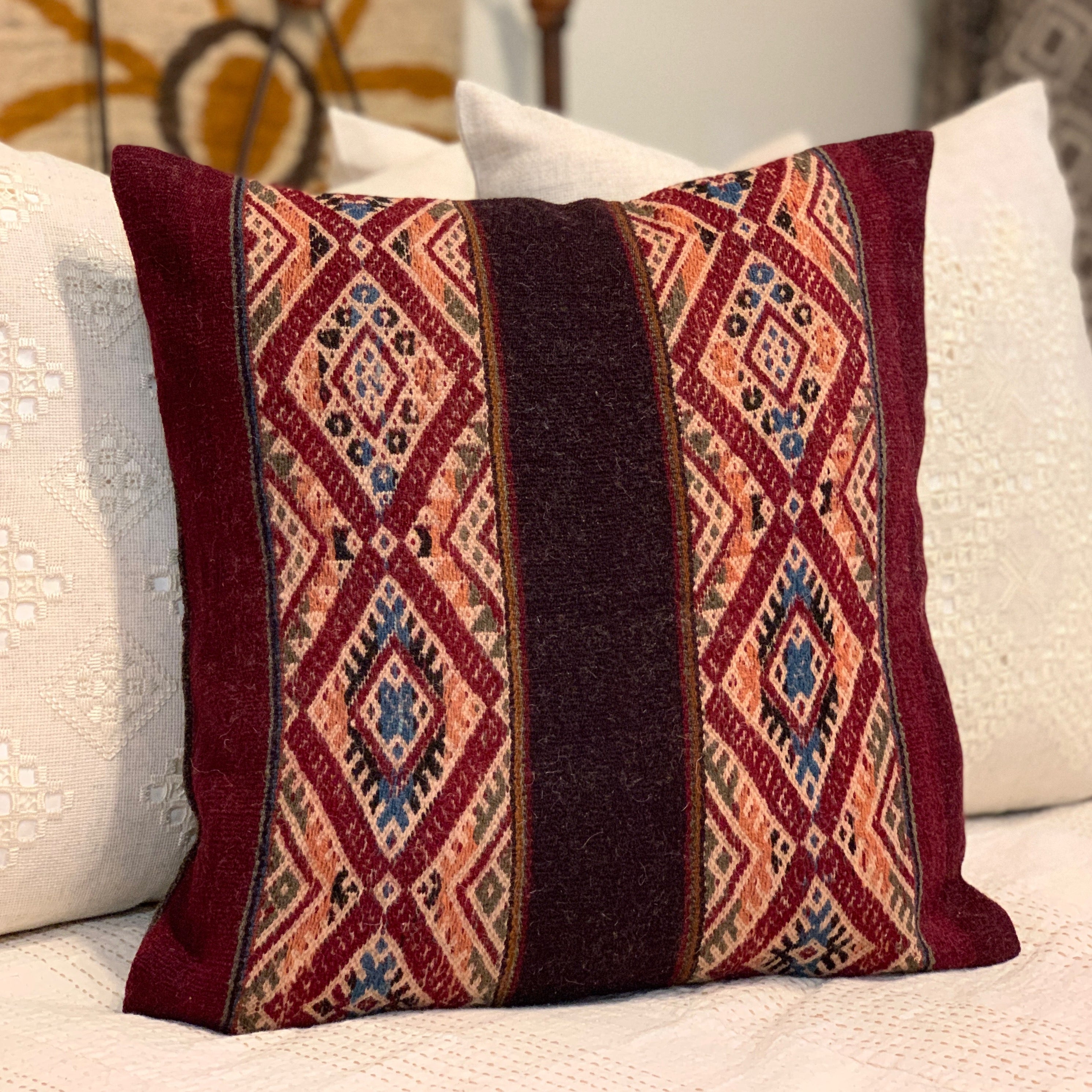 Handwoven Accha Alta Red Pillow Peru (16x16)