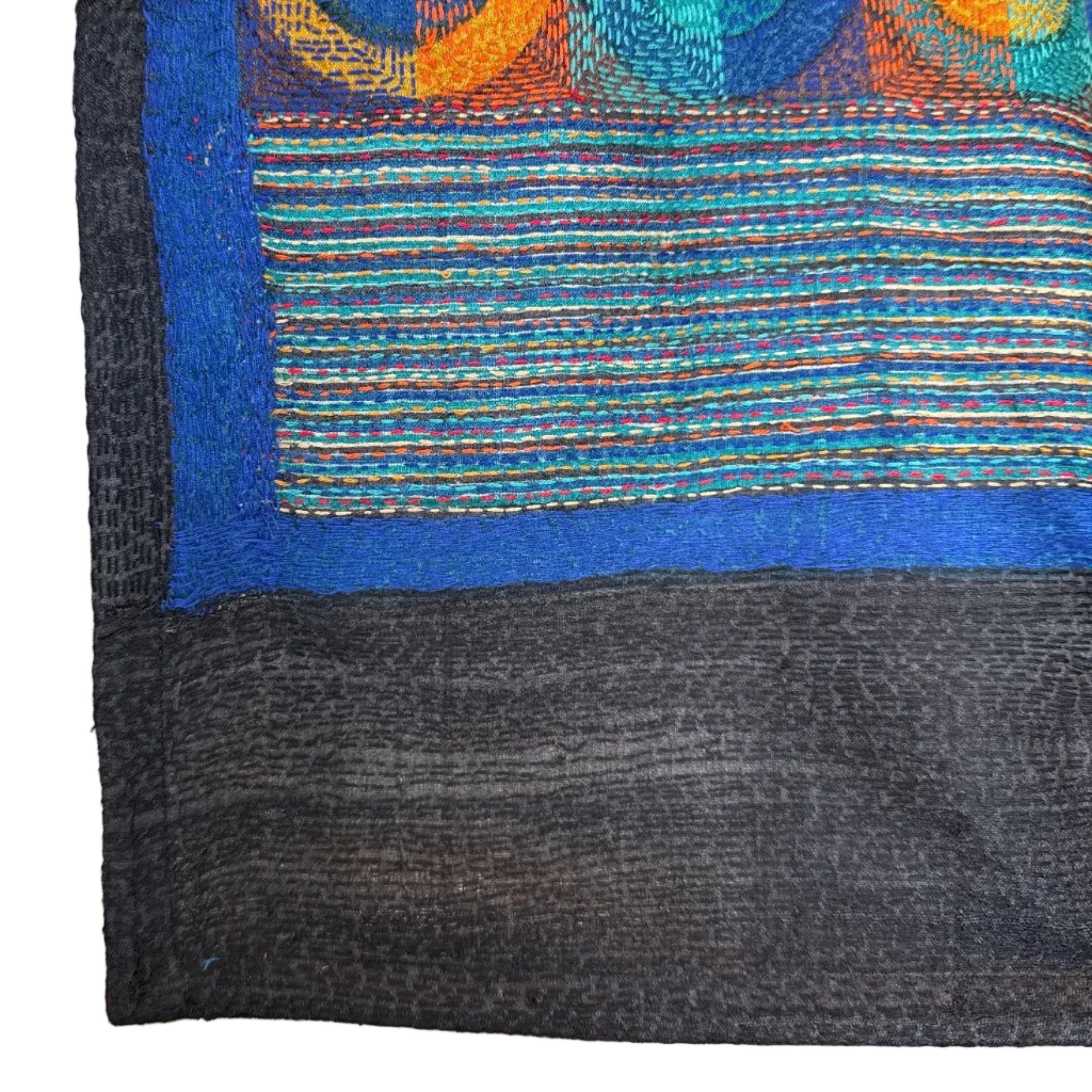 Silk Kantha Stitched Prantik Blue Scarf India