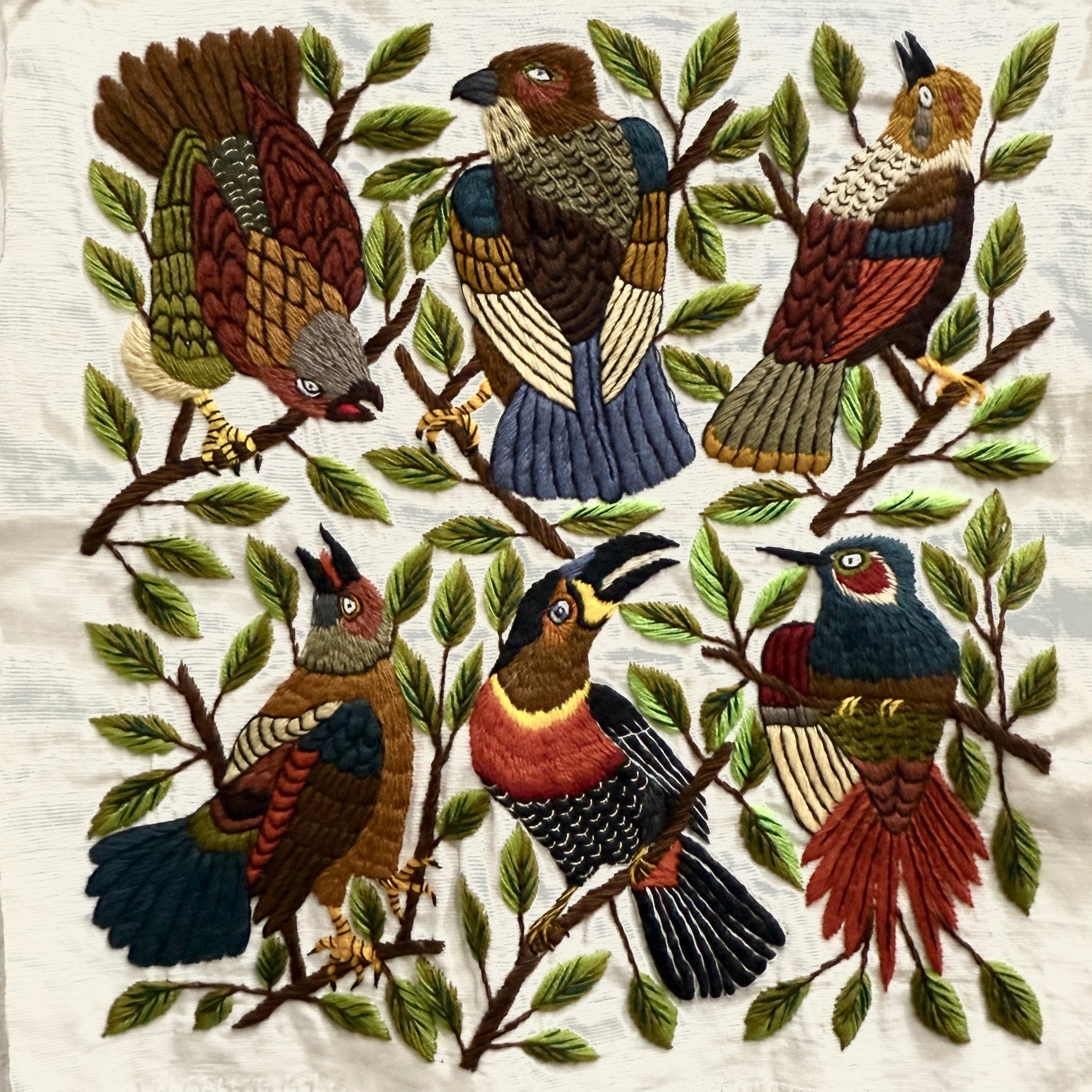 Bird Hand Embroidery on Cotton Guatemala (15" x 16")