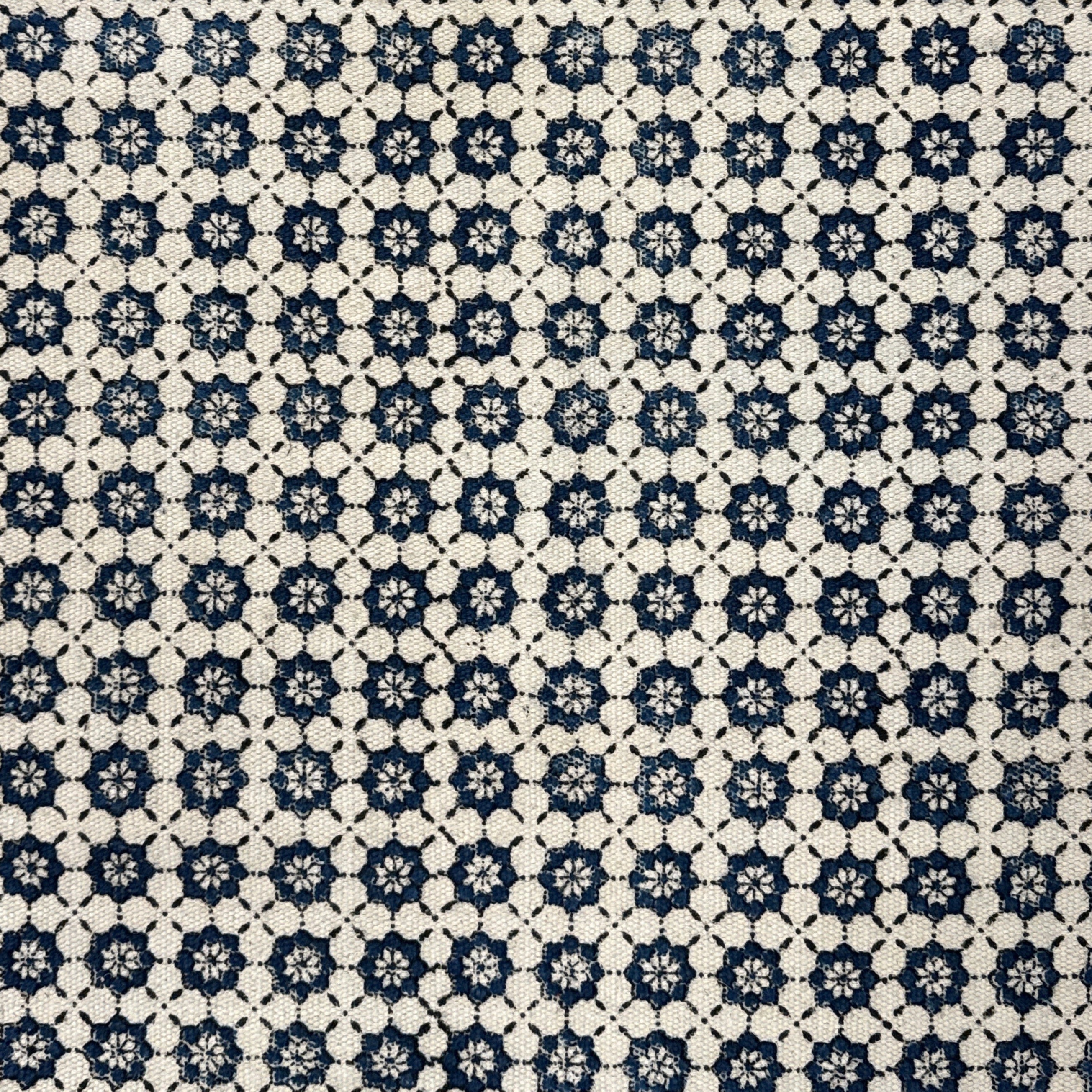 Handmade Block Printed Blue Tile Canvas Rug India 2.5x6