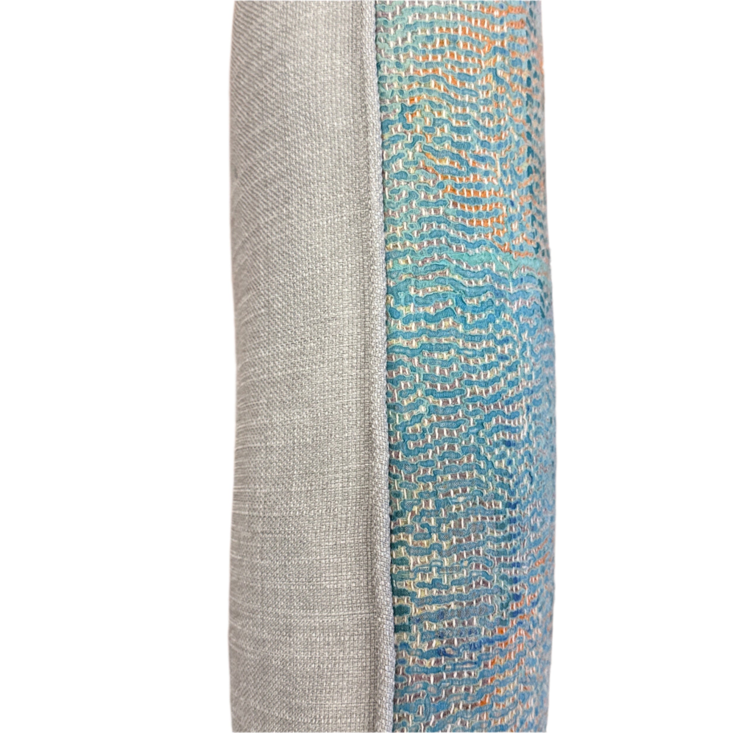 Hand Stitched Kantha Aqua Square Lumbar Pillow India (12 x 20)