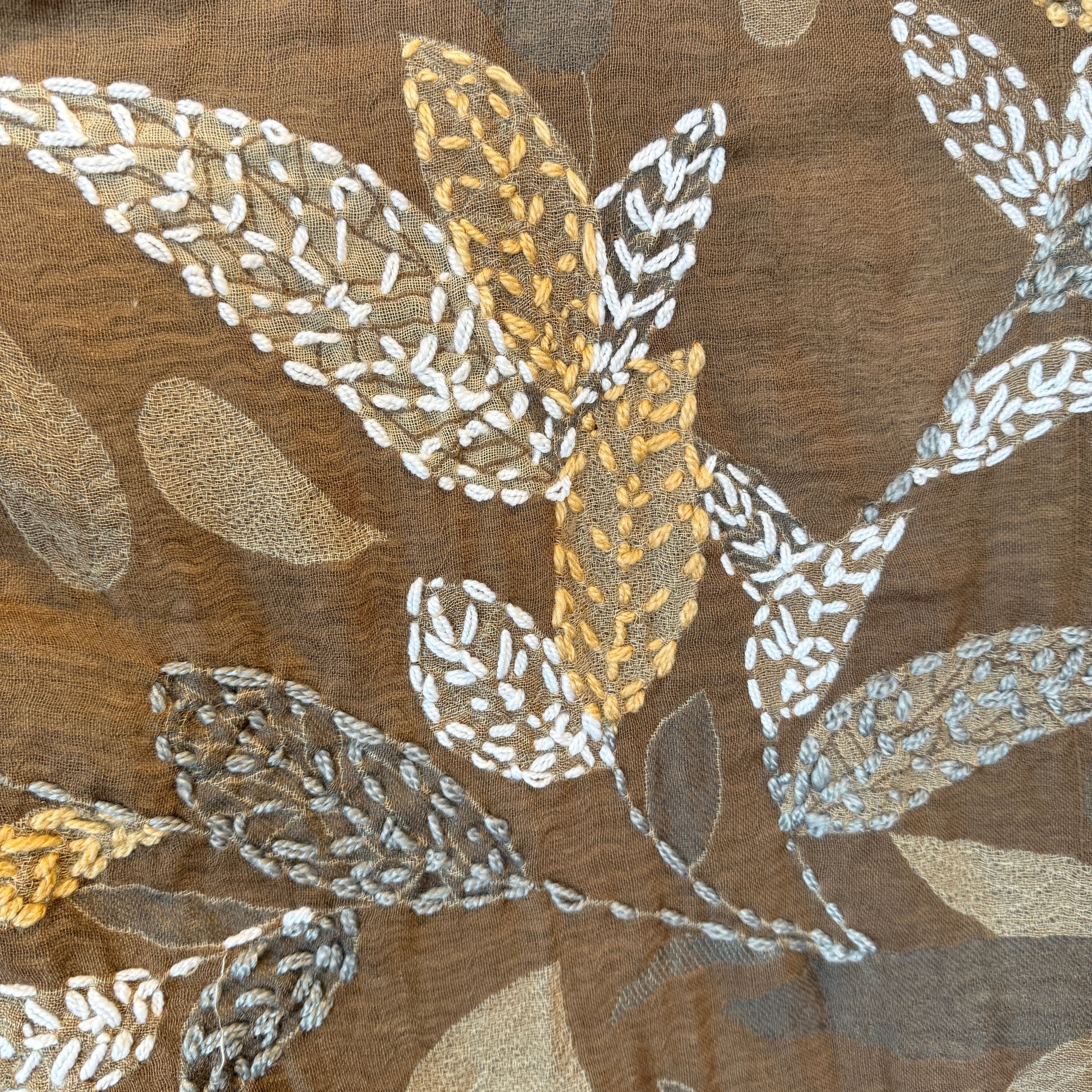 Woven & Hand Embroidered Taupe Wool Shawl