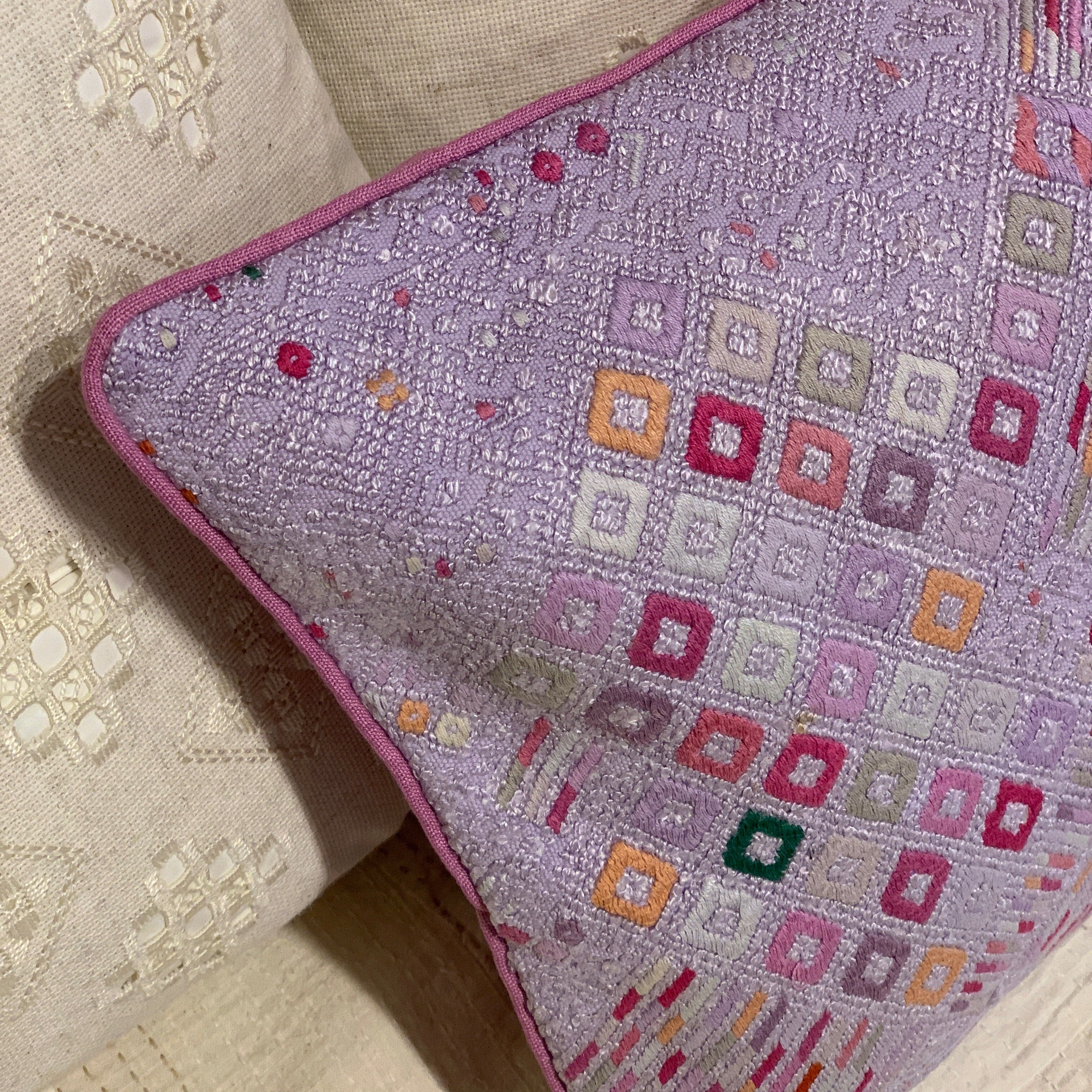Handwoven and Embroidered Xejul Lumbar Guatemala (14x23)
