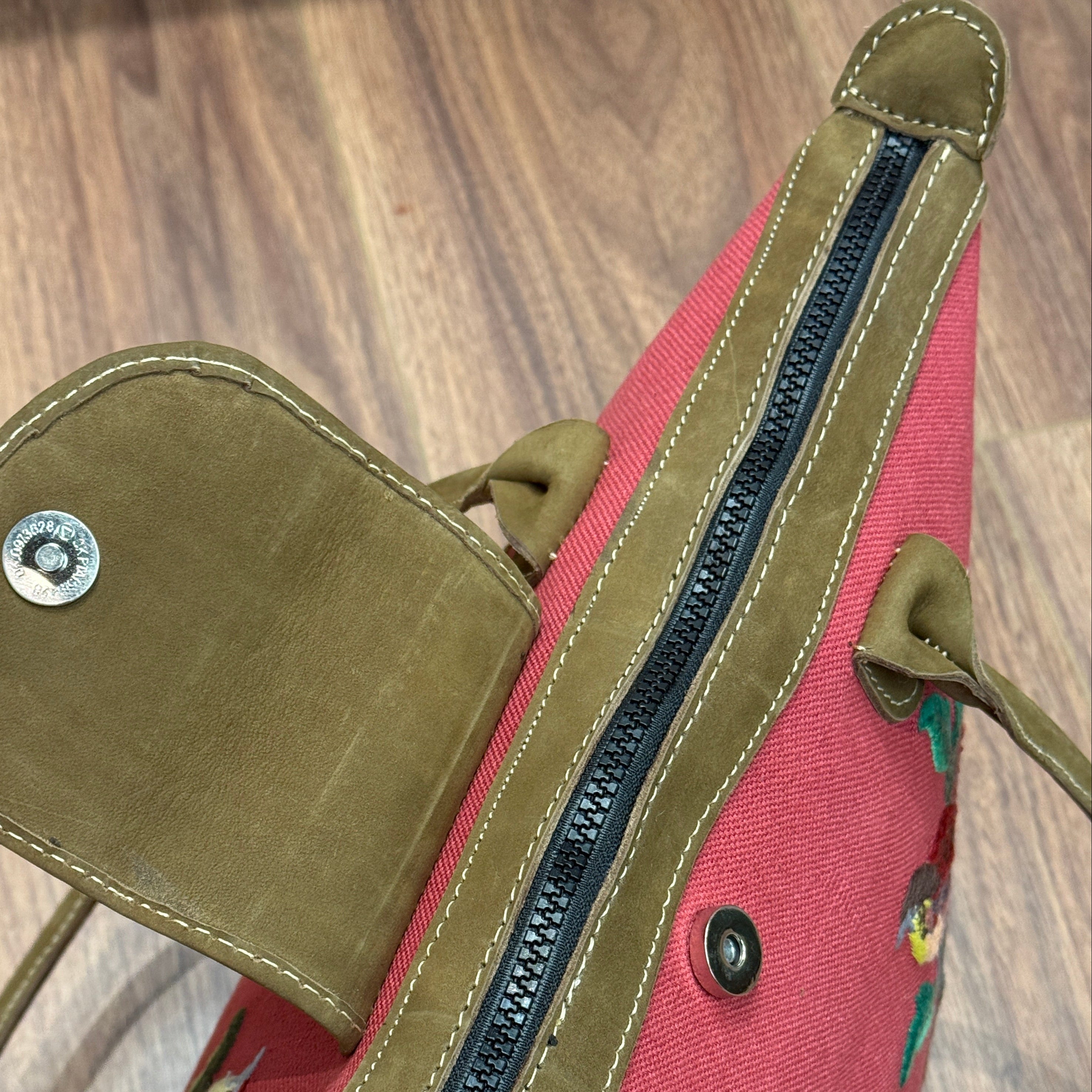 Handwoven Embroidered Rose with Leather Day Purse Guatemala