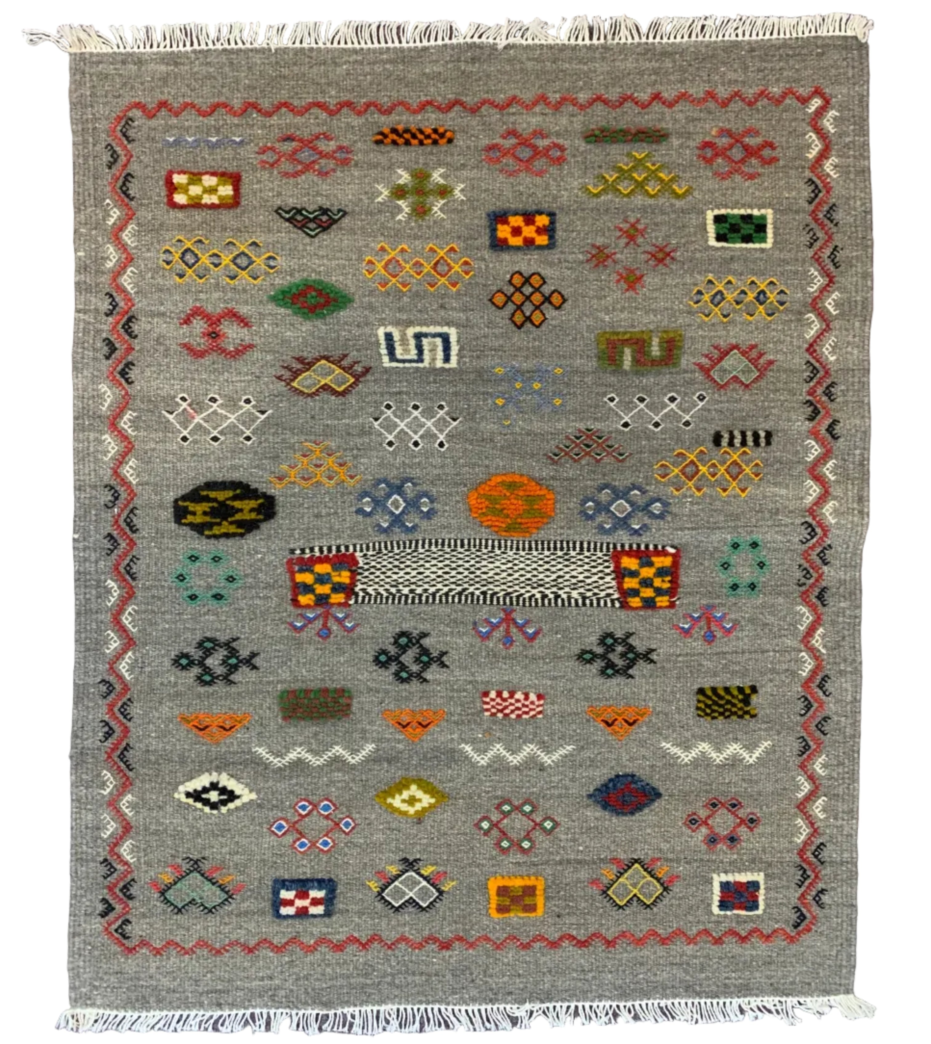 Handwoven Small Akhnif Grey Wool Rug