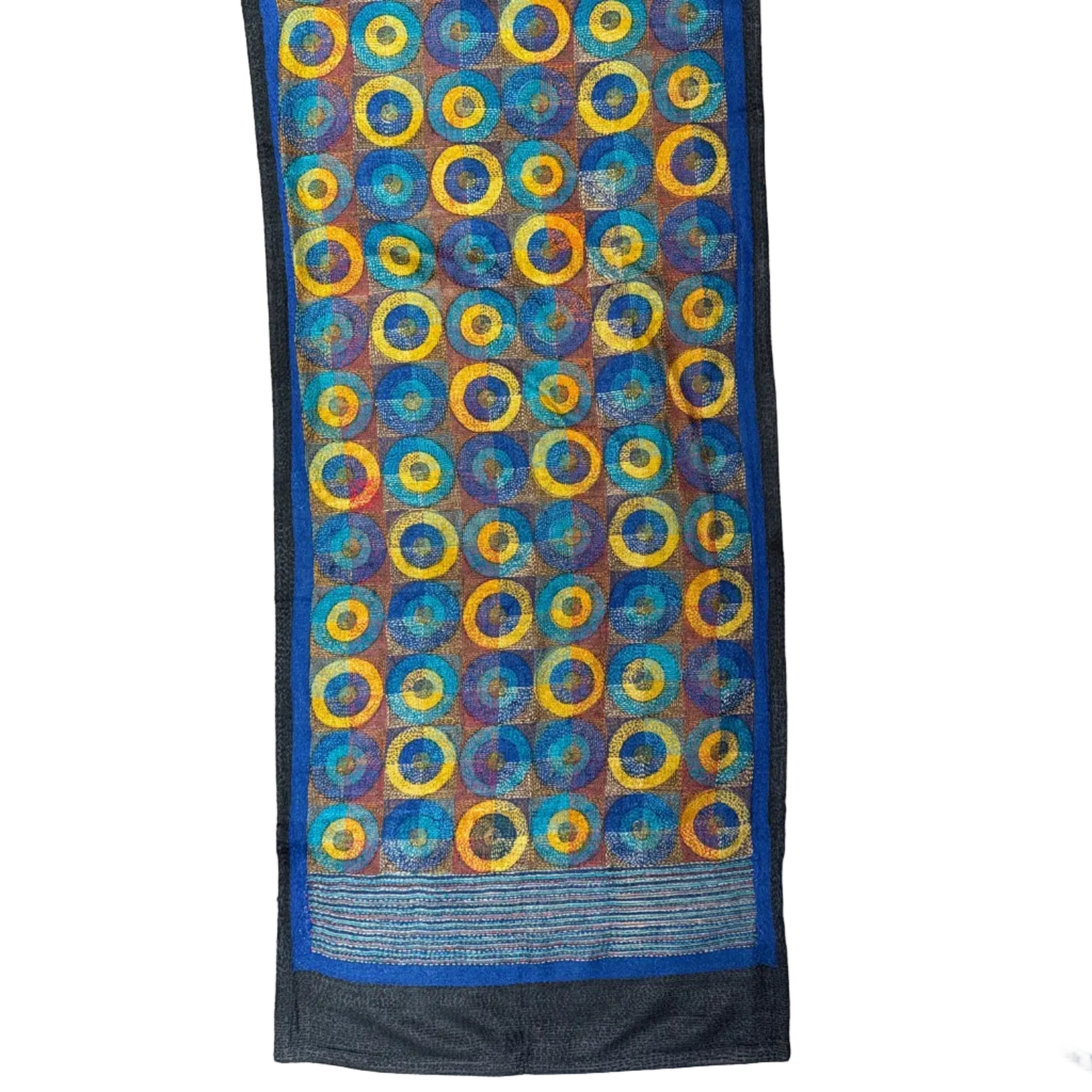 Silk Kantha Stitched Prantik Blue Scarf India