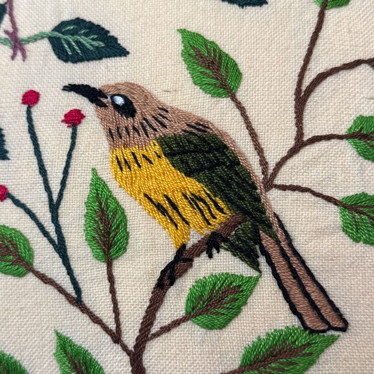 Embroidered Butter Bird Pillow Guatemala (18 x 18)