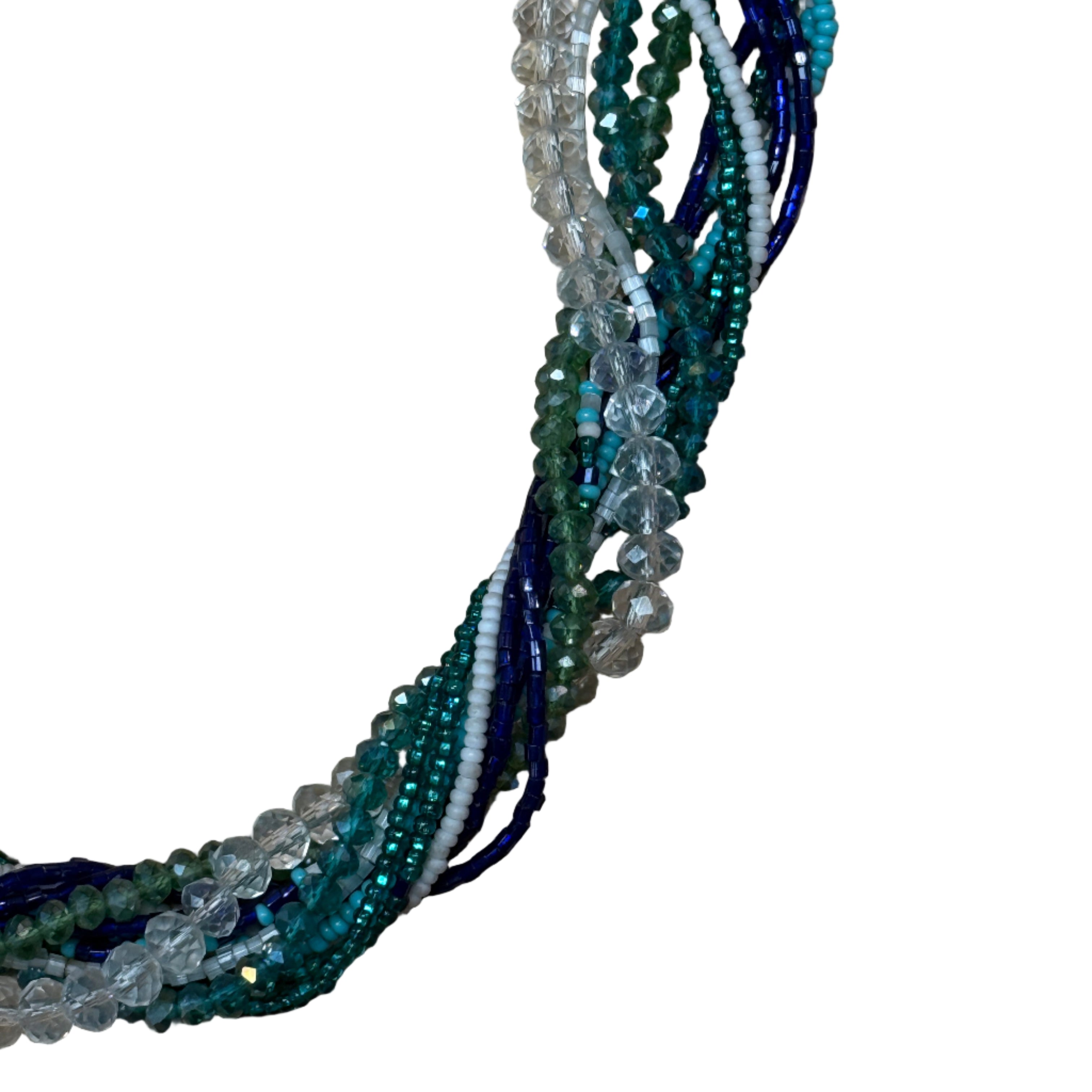 Handmade 12 Strand Blues Beaded Necklace Guatemala