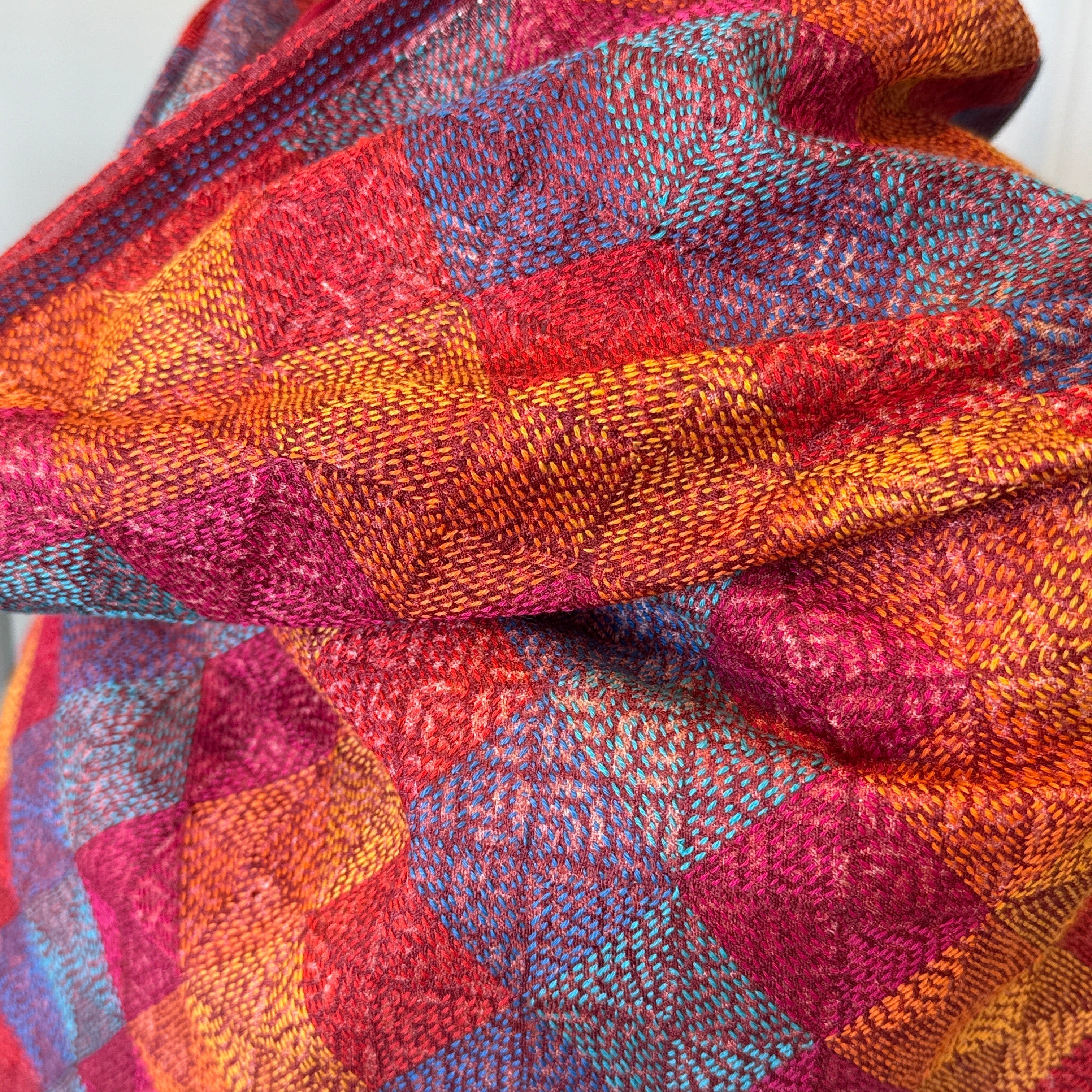 Silk Kantha Stitched Prantik Plum Scarf India