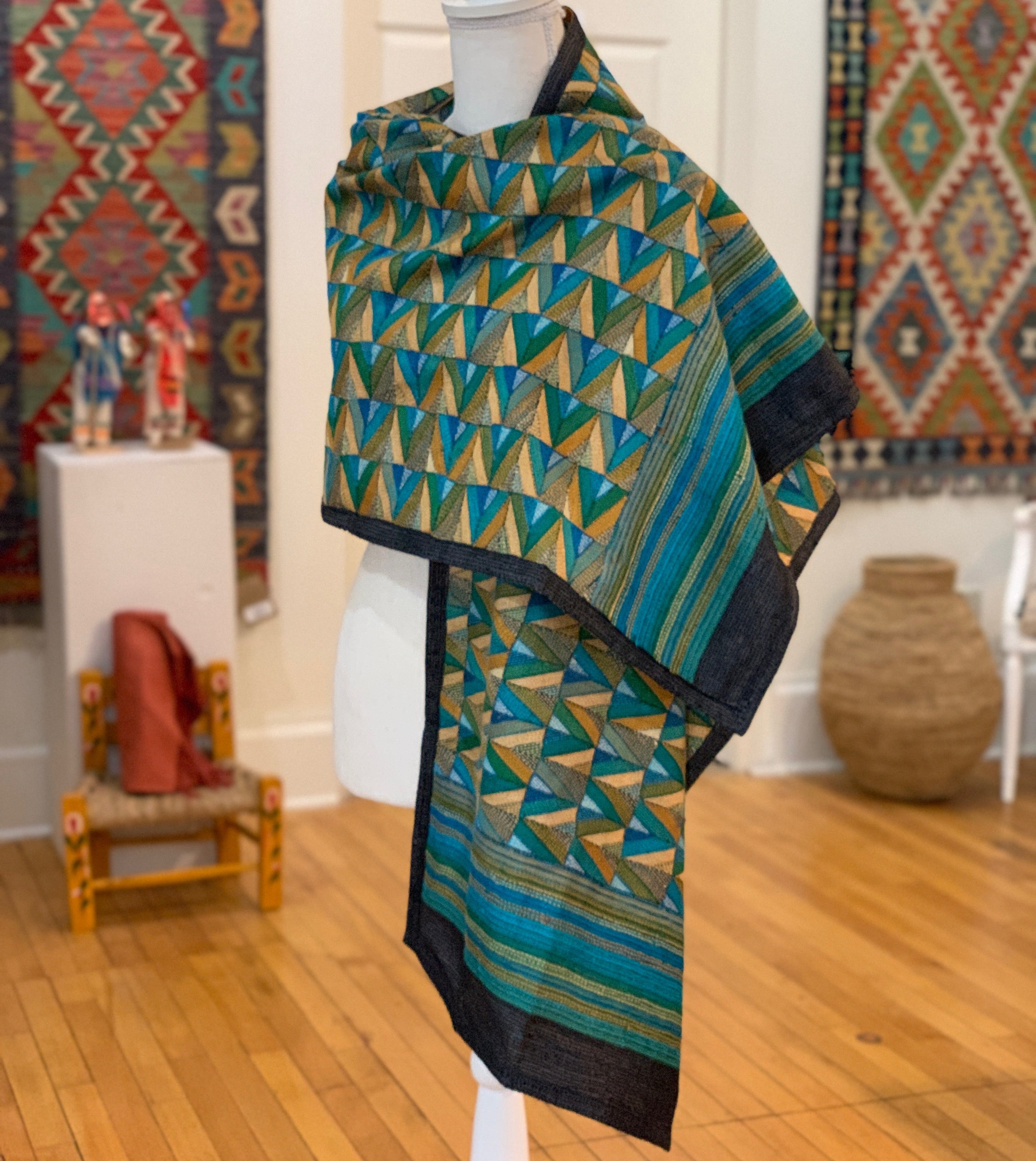 Kantha Stitched Sea Prantik Scarf India