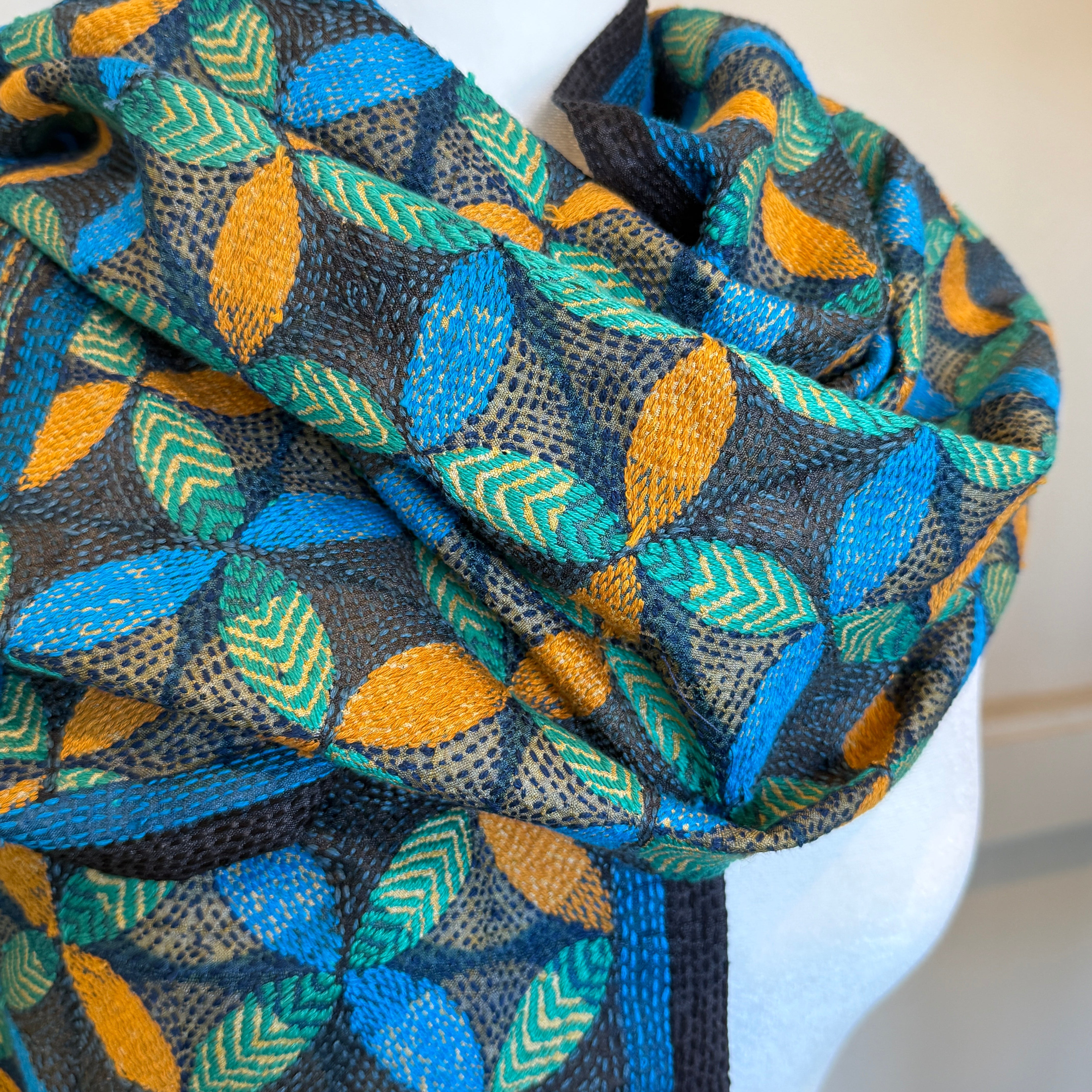 Silk Kantha Stitched Prantik Nakshi Scarf India