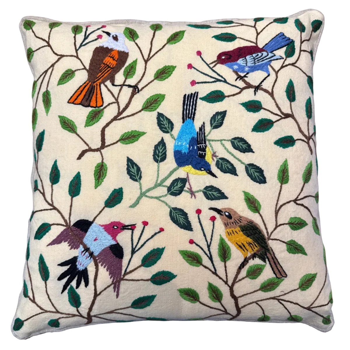 Embroidered Butter Bird Pillow Guatemala (18 x 18)