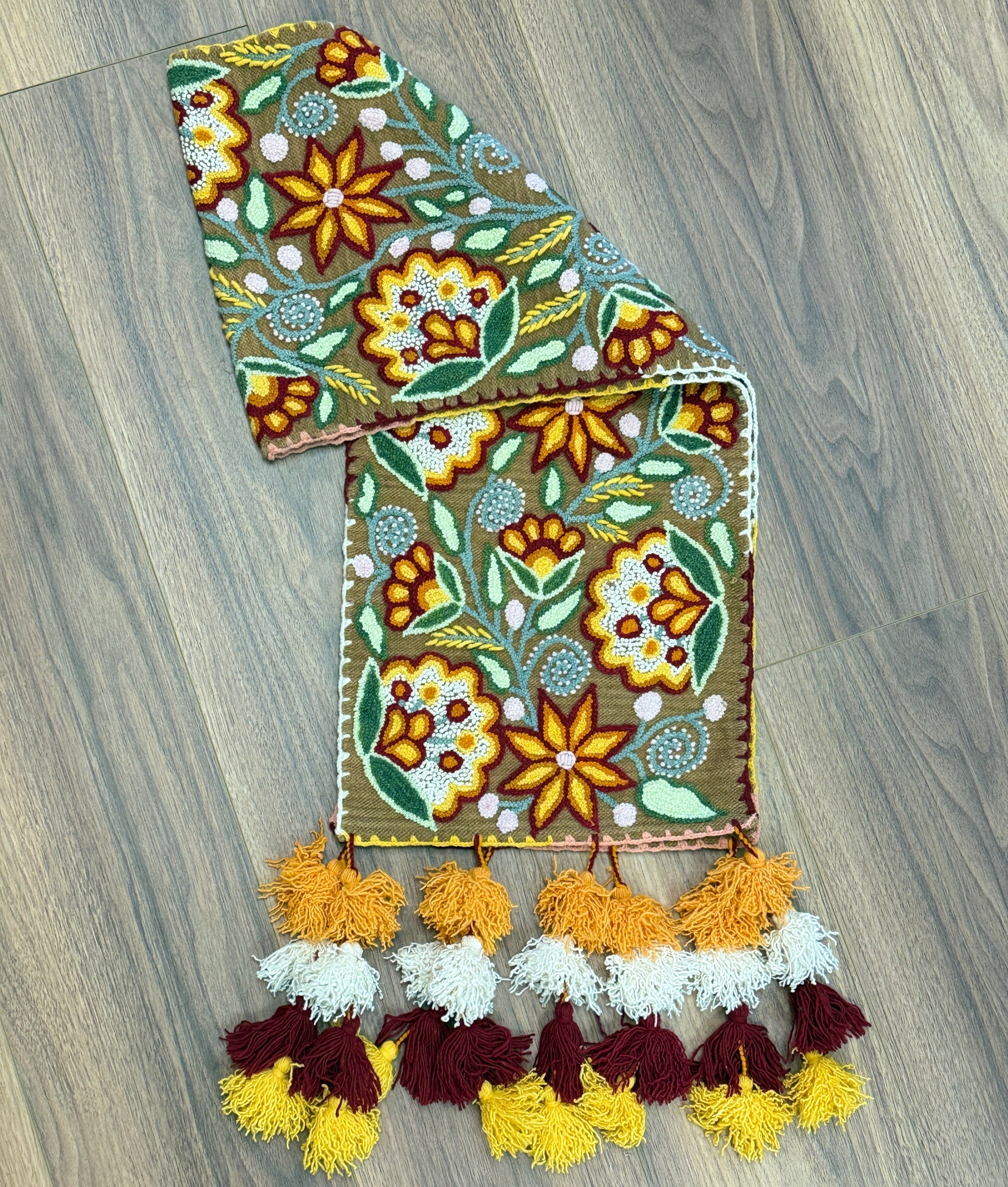 Embroidered Orange Wool Table Runner Peru