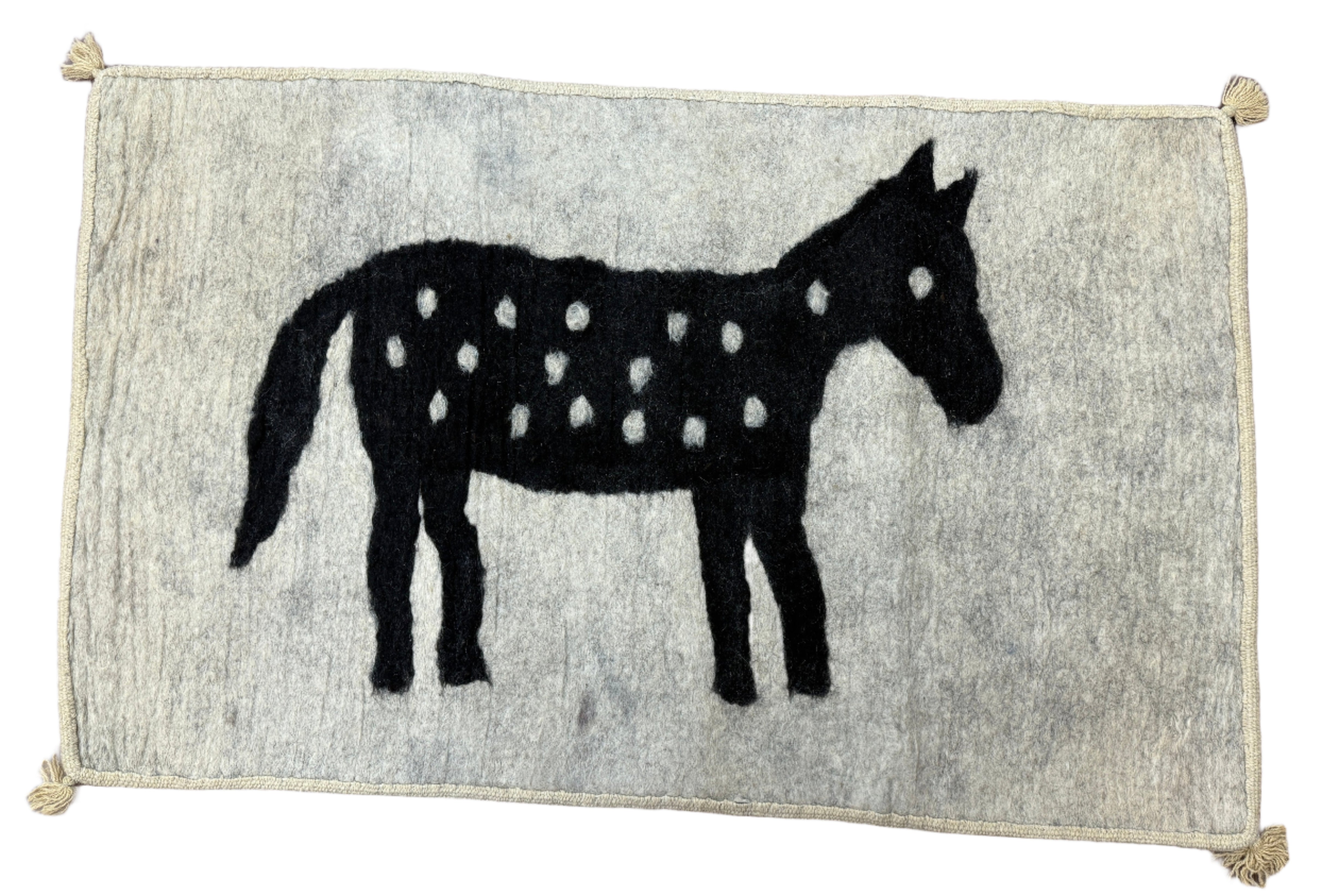 Handmade Wool Felt Pony Black Rug Afghanistan (30x48)