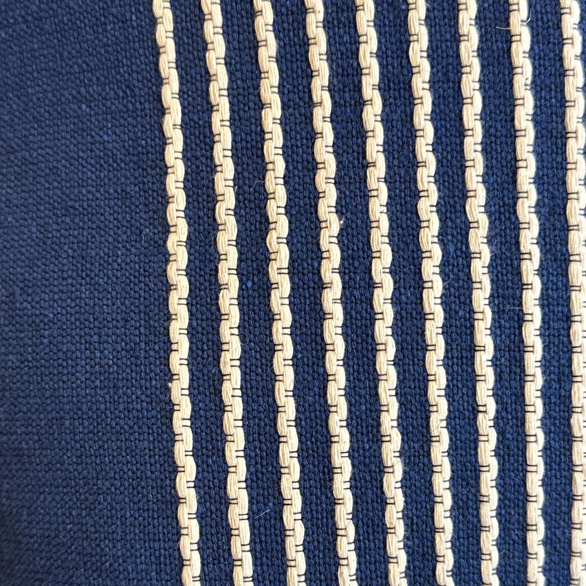 Handwoven Cotton Navy Pillow with Pompoms Mexico