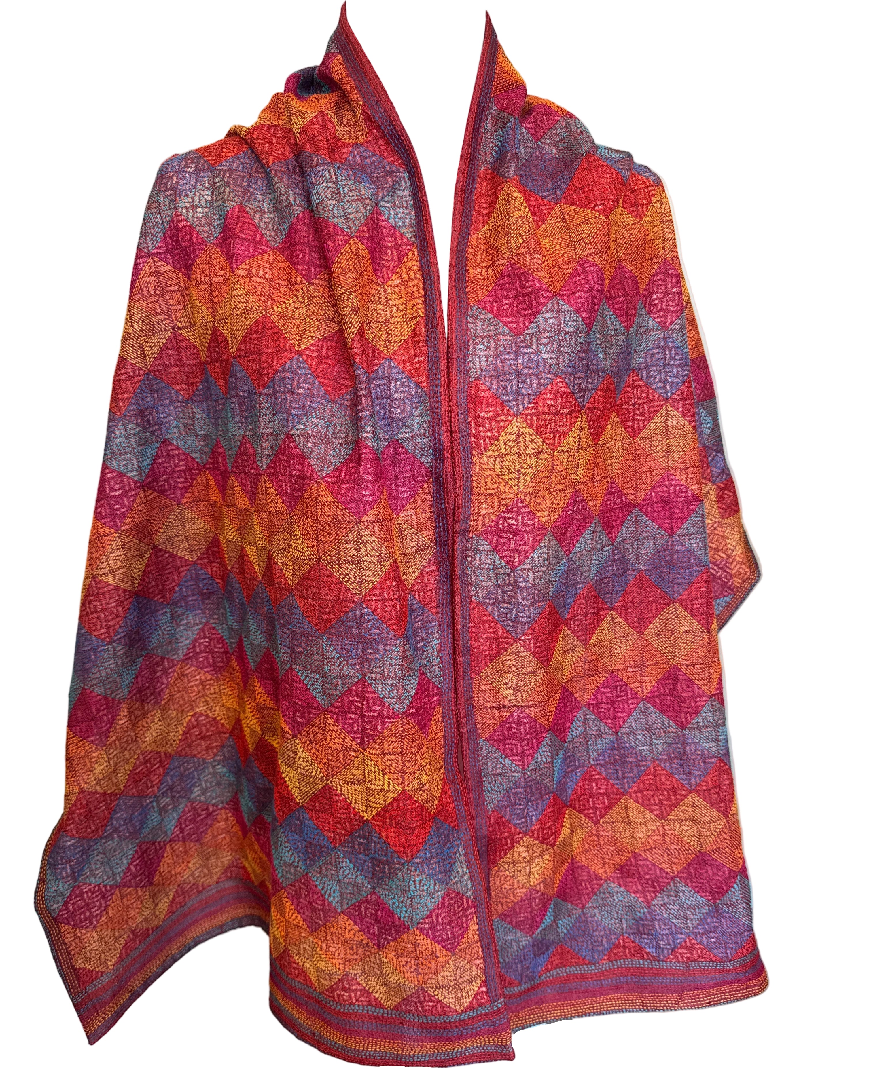 Silk Kantha Stitched Prantik Plum Scarf India