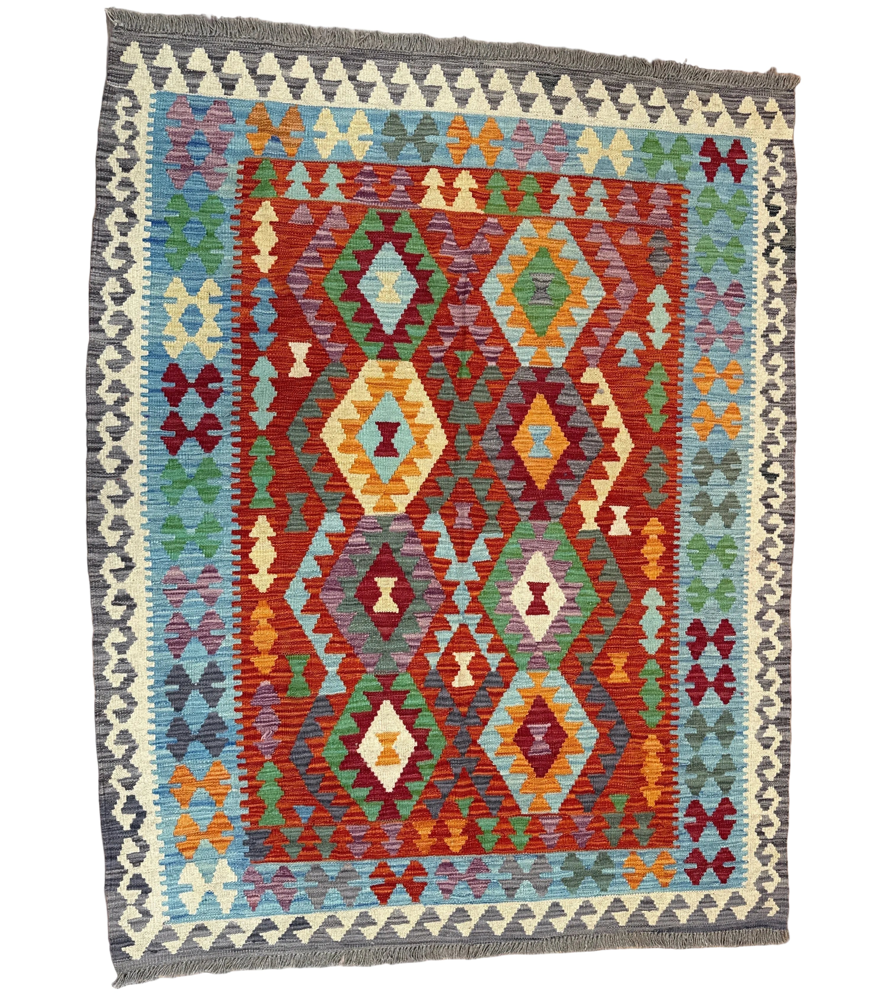 Handwoven Wool Kilim Rug Afghanistan (5'x7') - 017