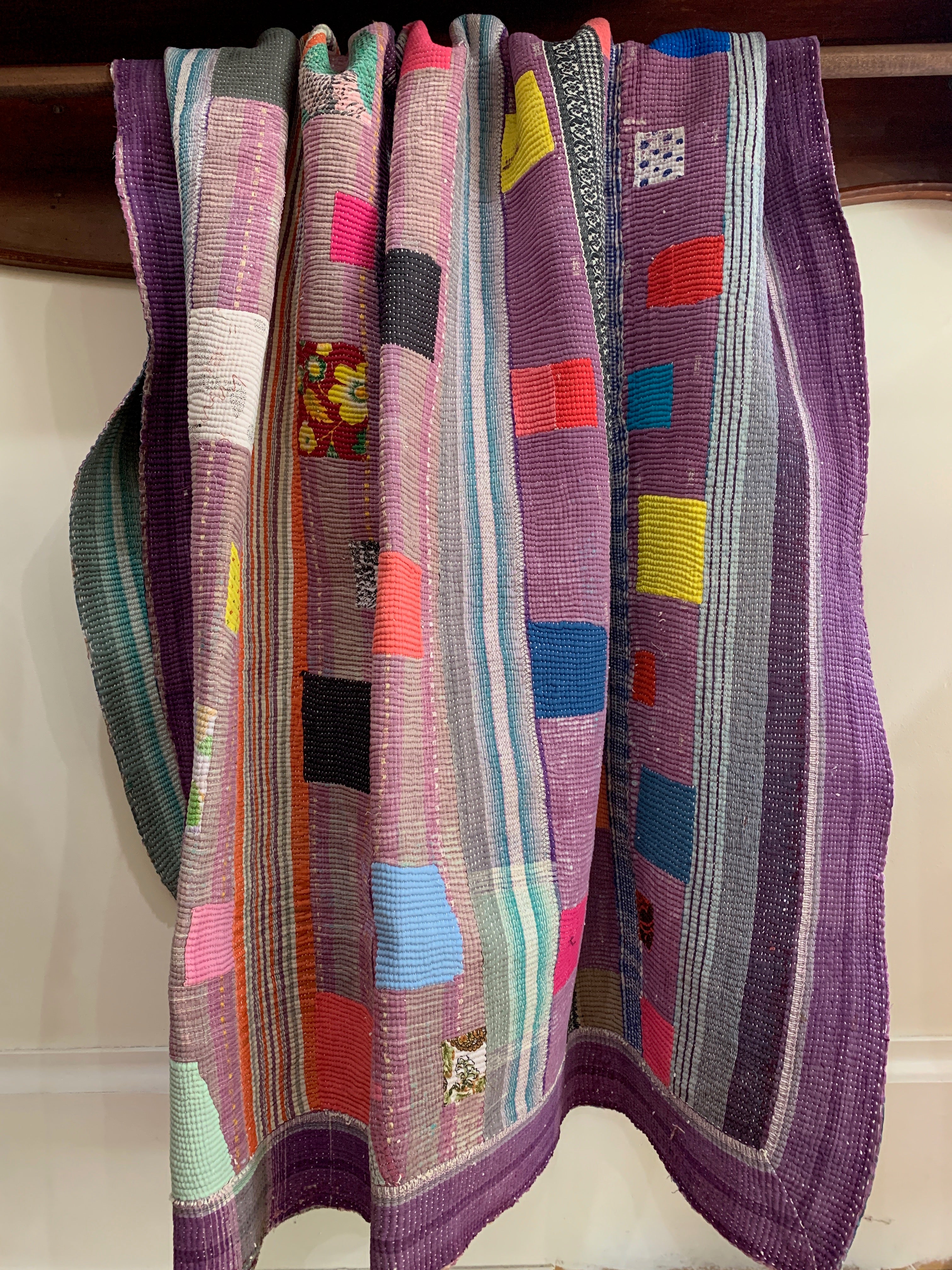 Handmade Kantha Pink Patchwork Quilt India