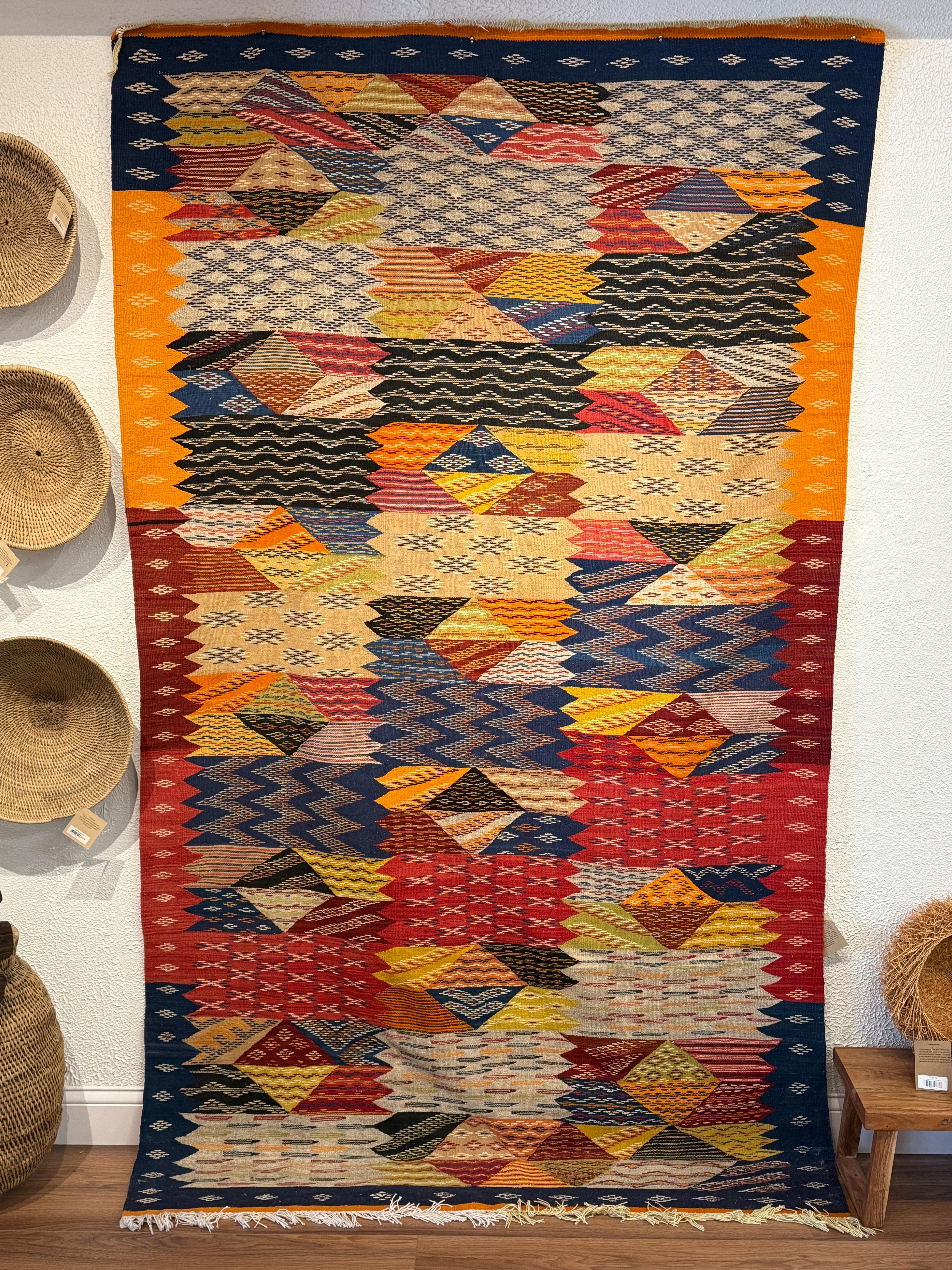 Handwoven Kharita Map Tapestry Wool Rug Morocco - Warm (57" x 100")