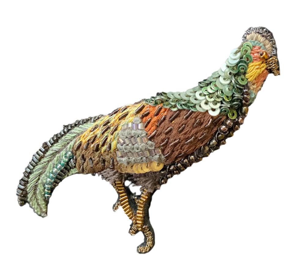 Handmade Embroidered Beaded Jungle Fowl Brooch India (1.75" x 2.5") beads embroidery sequins thread