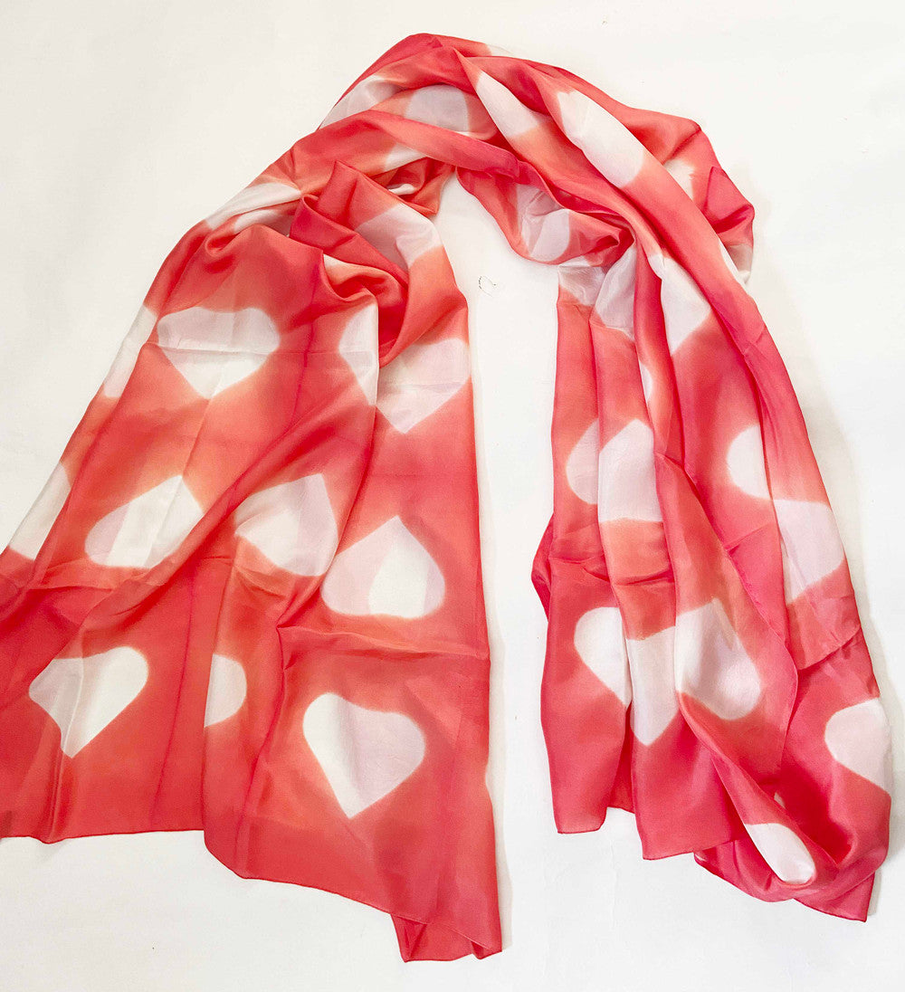 Shibori  Silk Salmon Pink Heart Scarf India