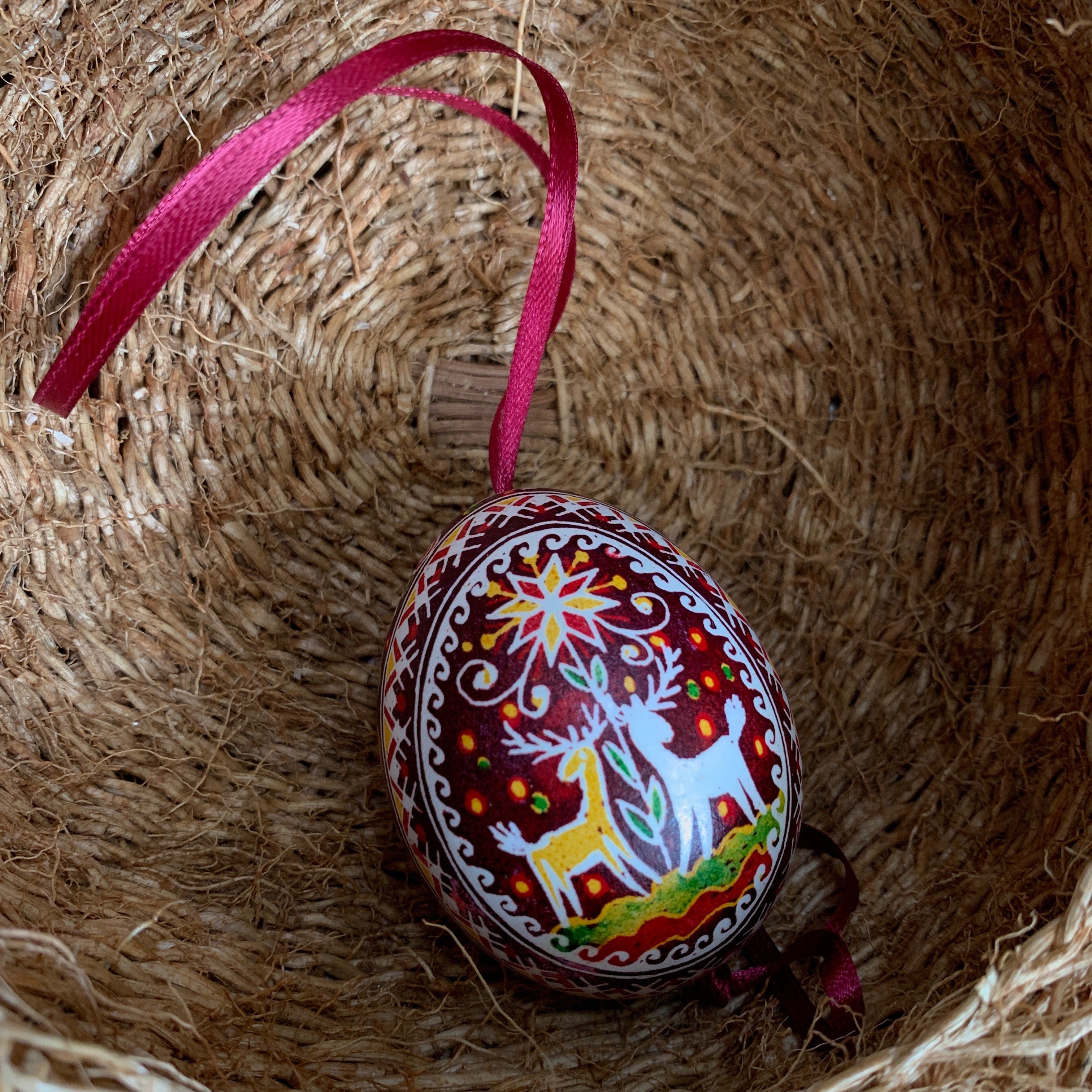 Hand Painted Pysanka Maroon Horse Easter Egg Ukraine