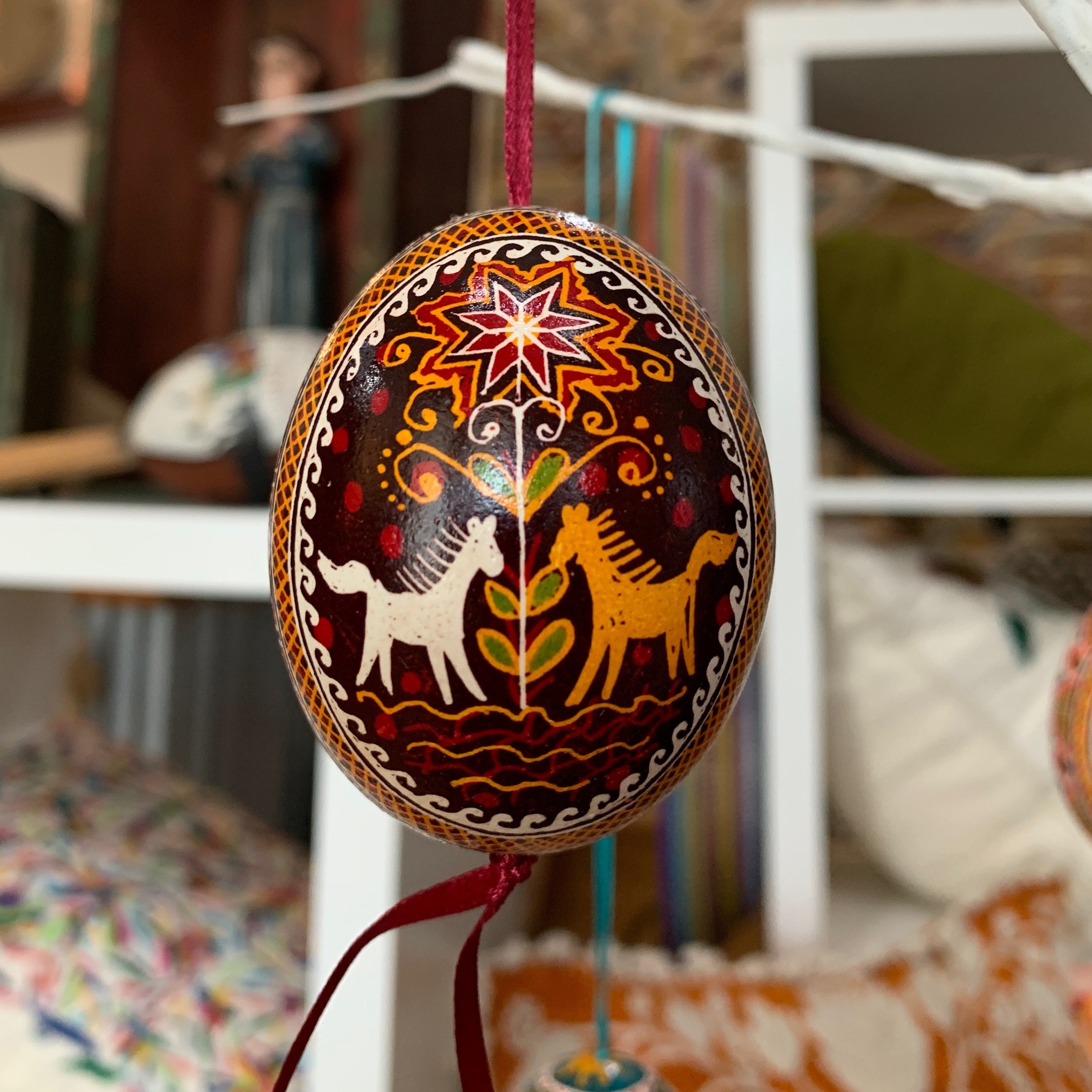 Hand Painted Pysanka Maroon Deer Easter Egg Ukraine