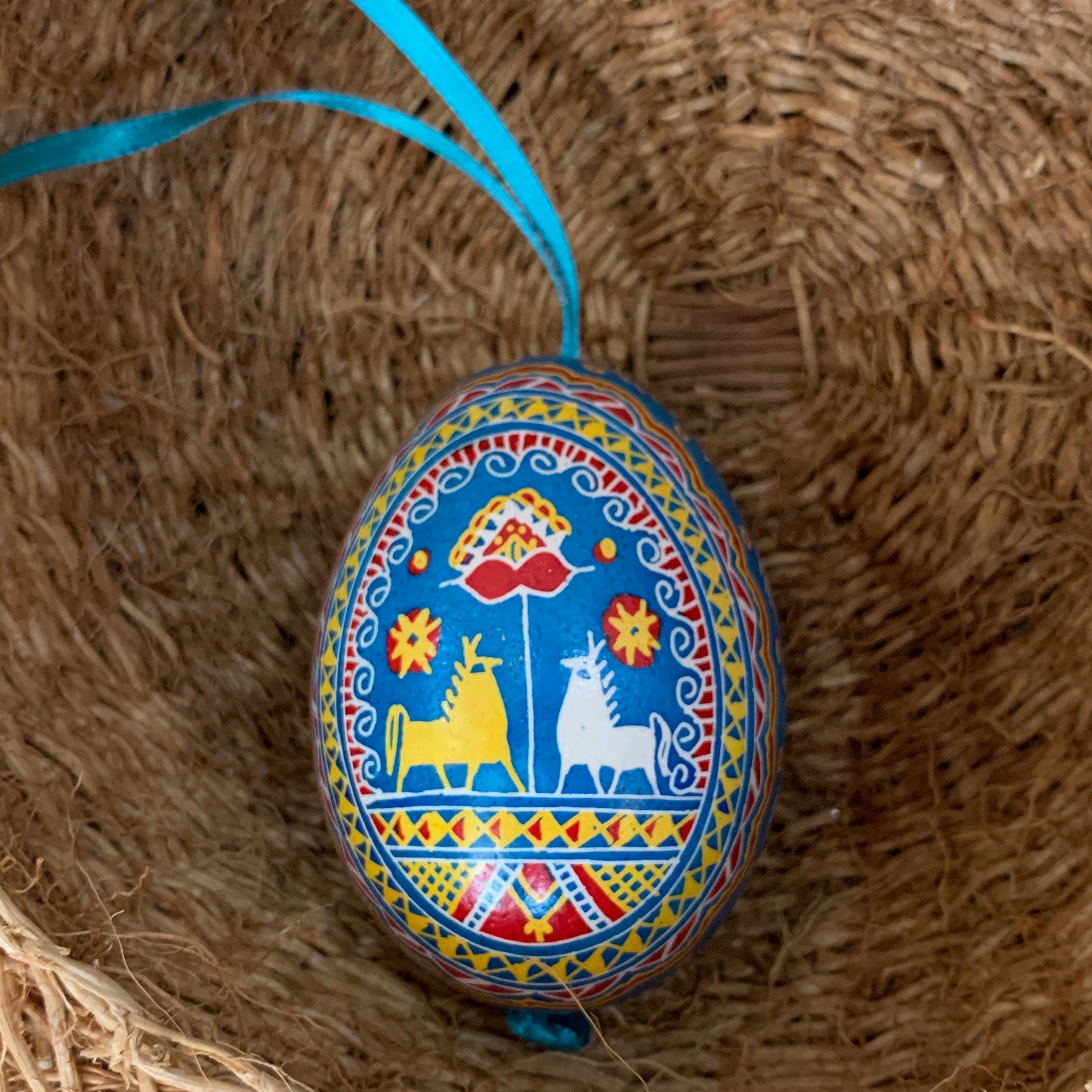 Hand Painted Pysanka Blue Fish Easter Egg Ukraine