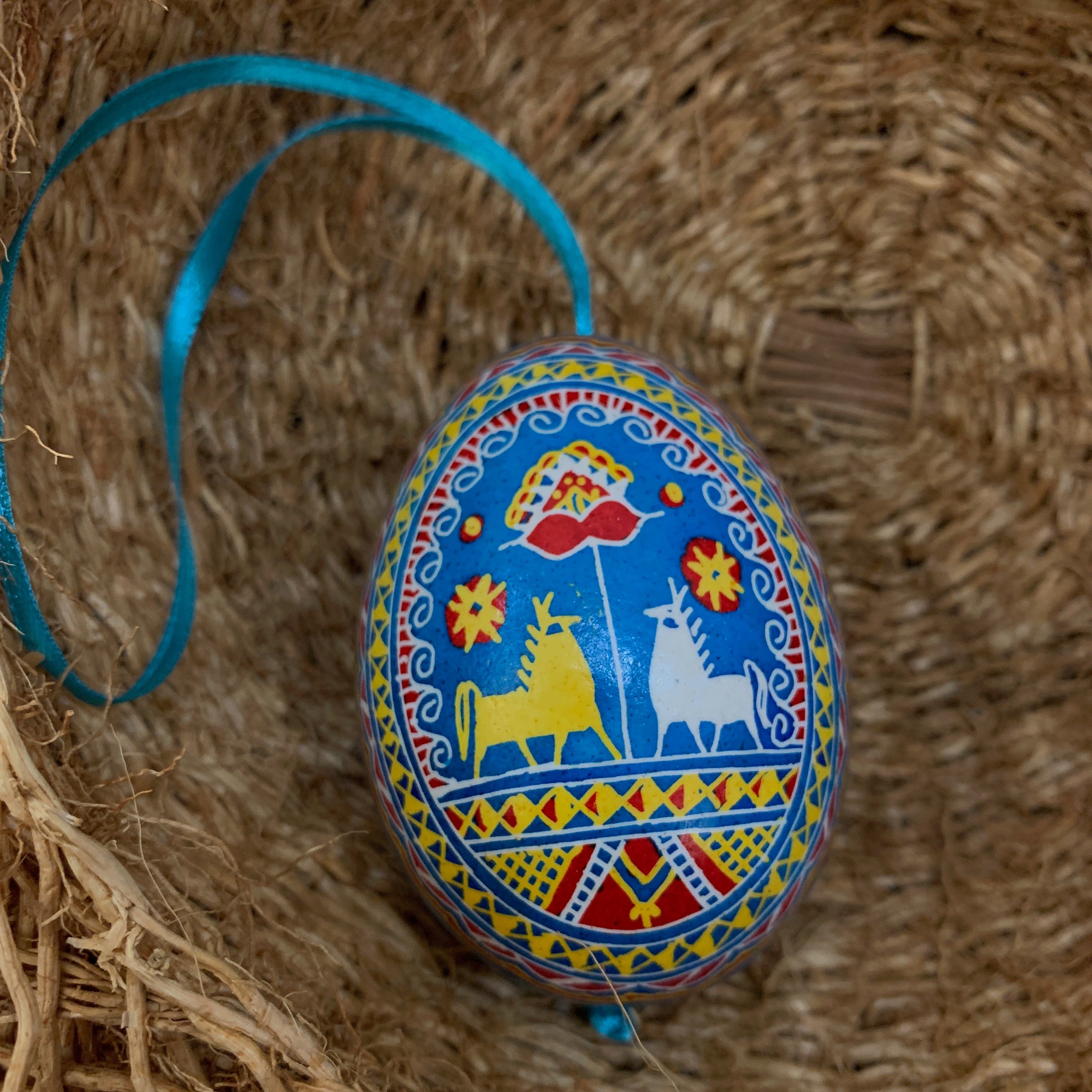 Hand Painted Pysanka Blue Fish Easter Egg Ukraine