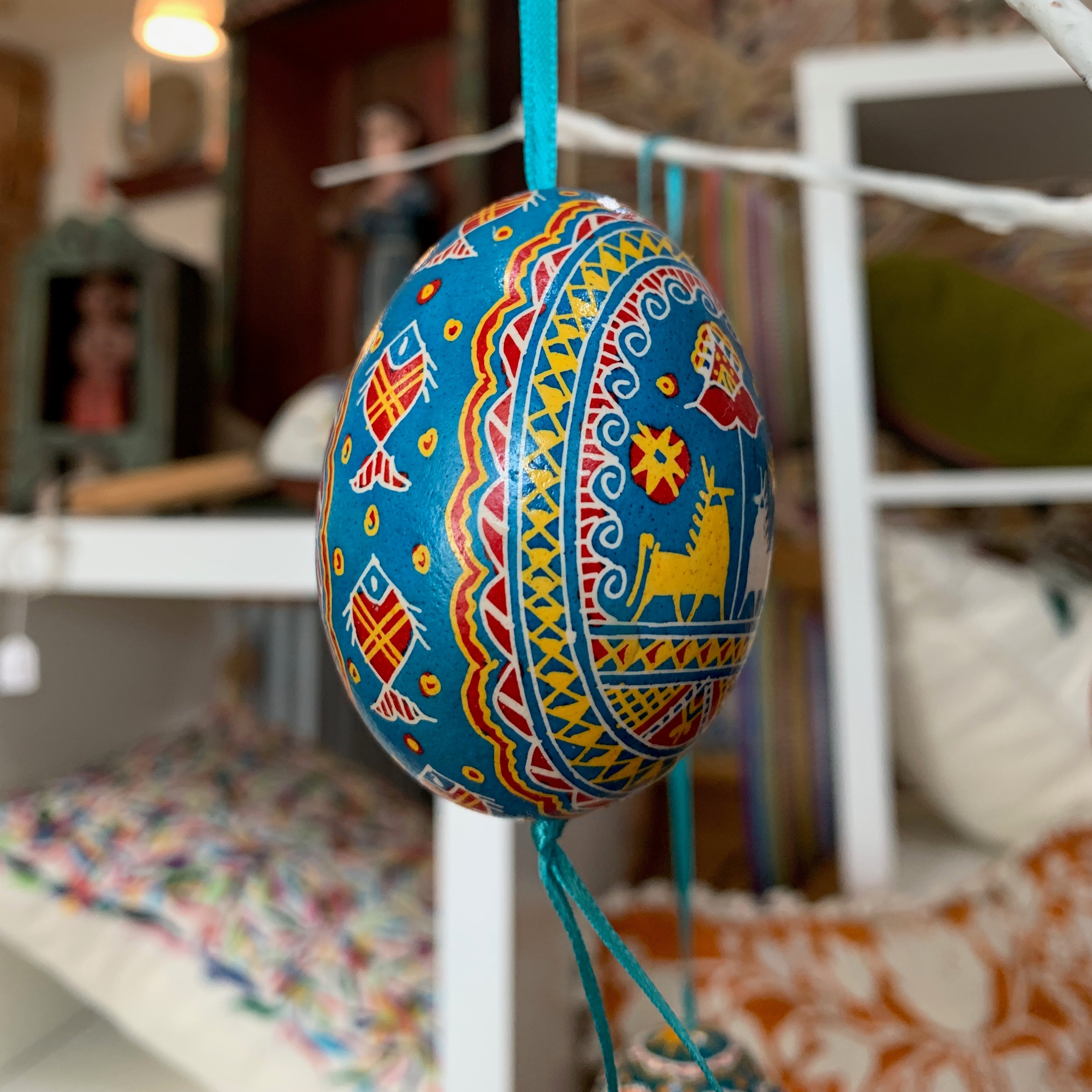 Hand Painted Pysanka Blue Fish Easter Egg Ukraine