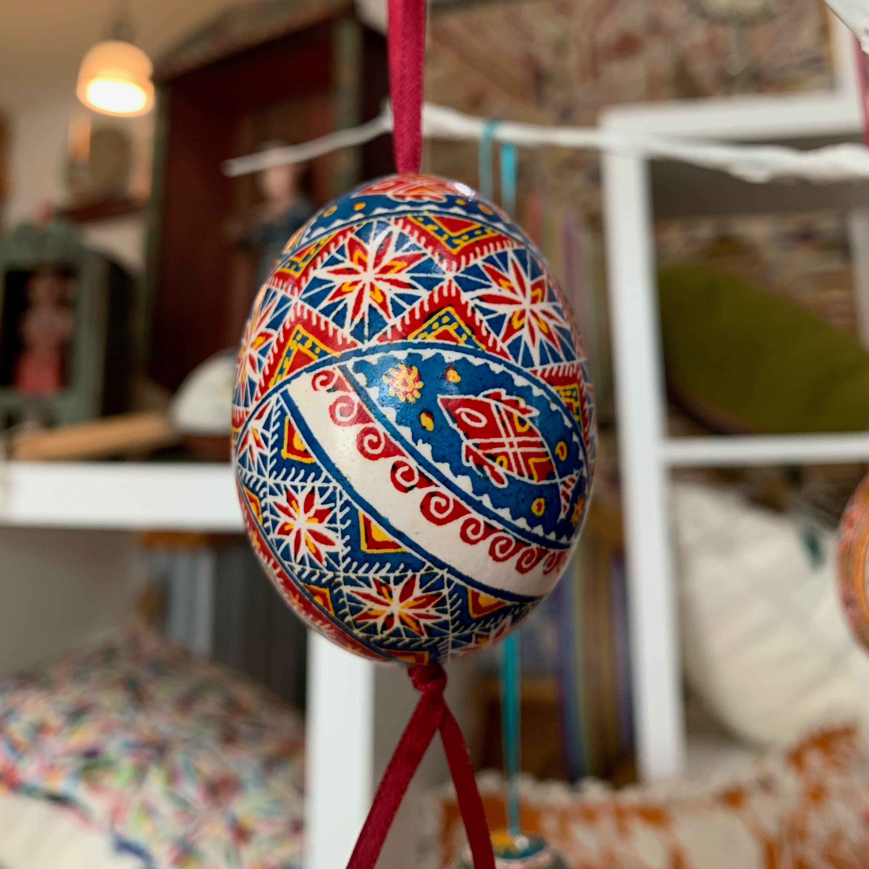 Hand Painted Pysanka Dark Blue Fish Easter Egg Ukraine