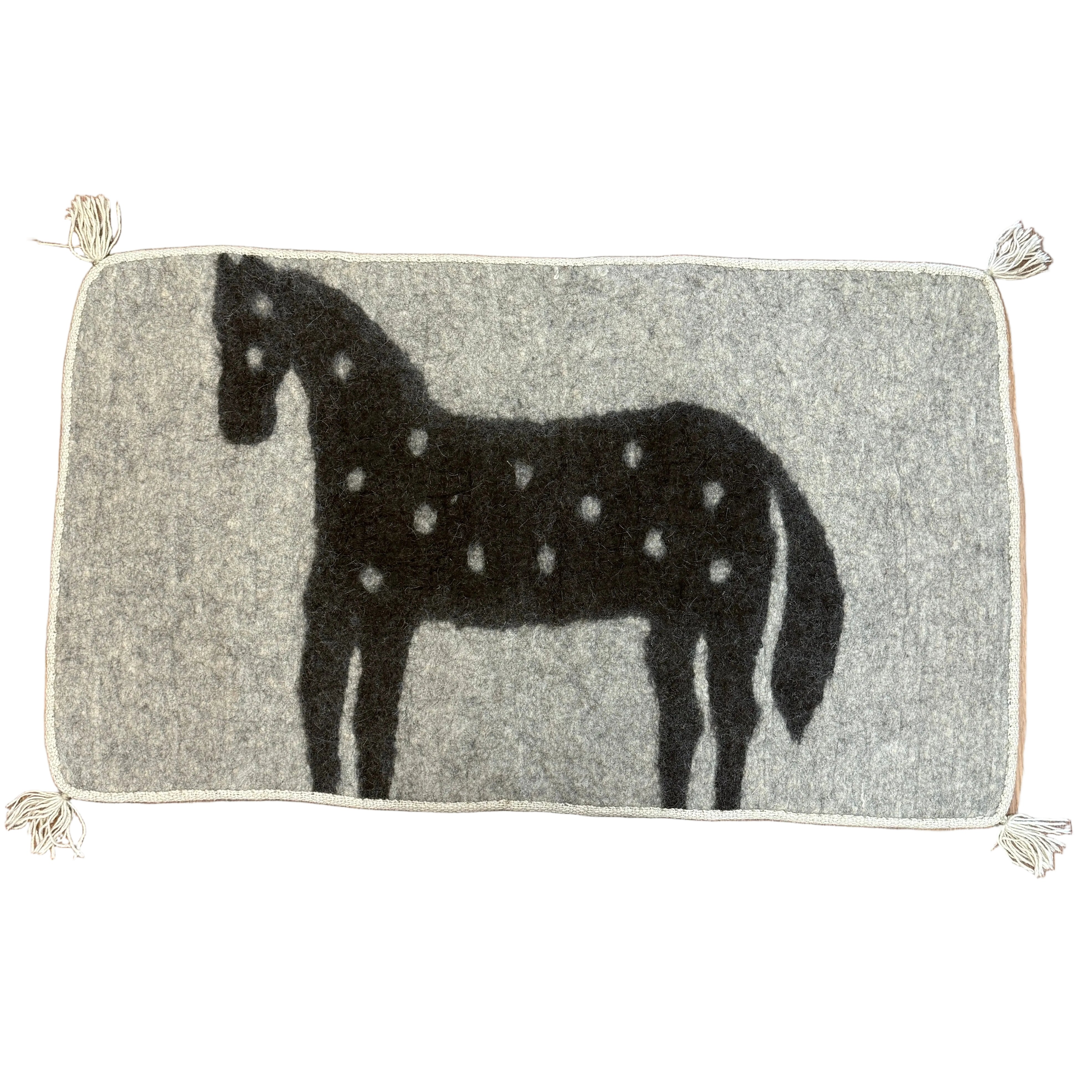 Handmade Wool Felt Pony Black Rug Afghanistan (30x48)