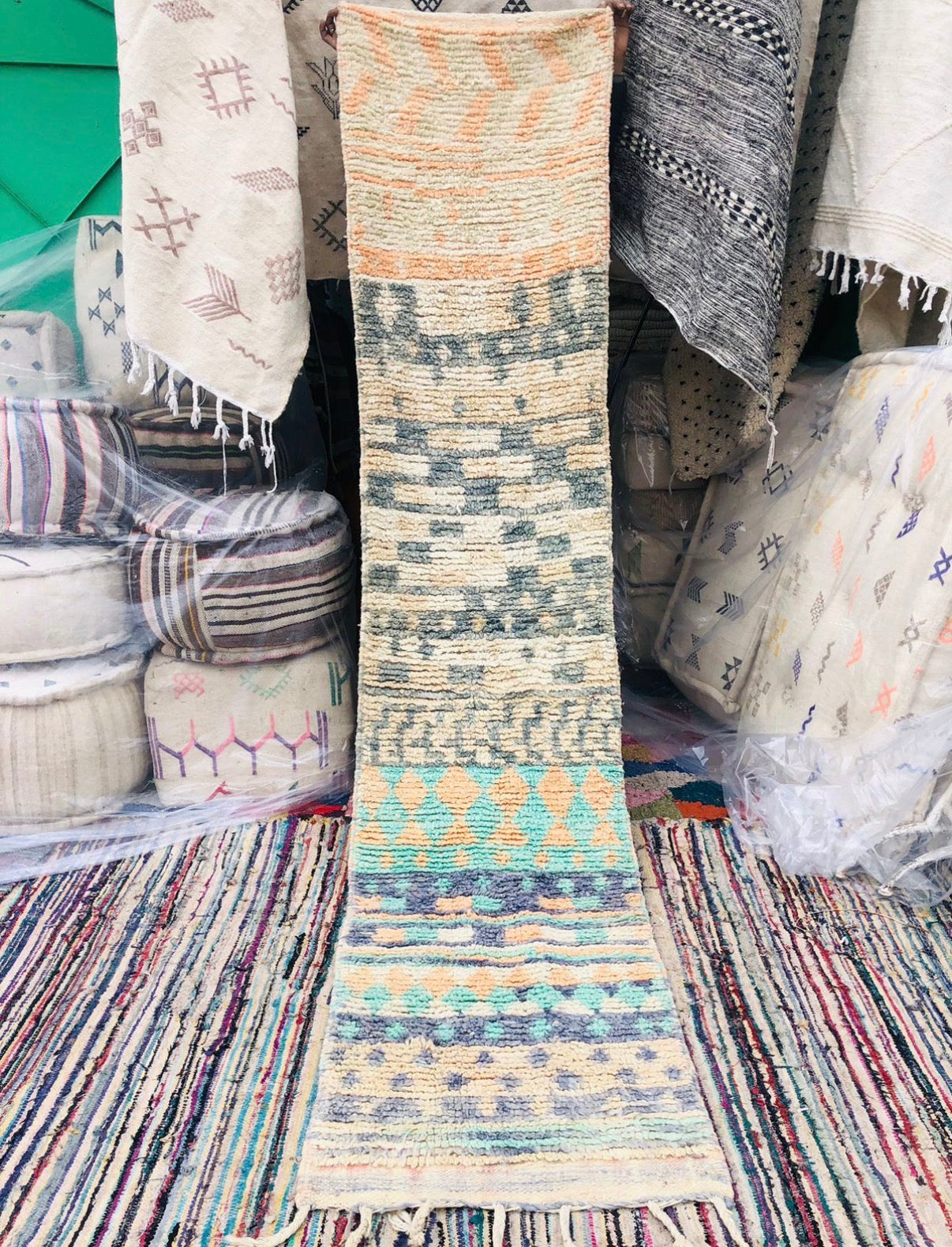 Handwoven Boujaad Wool Runner Morocco (27" x 122")