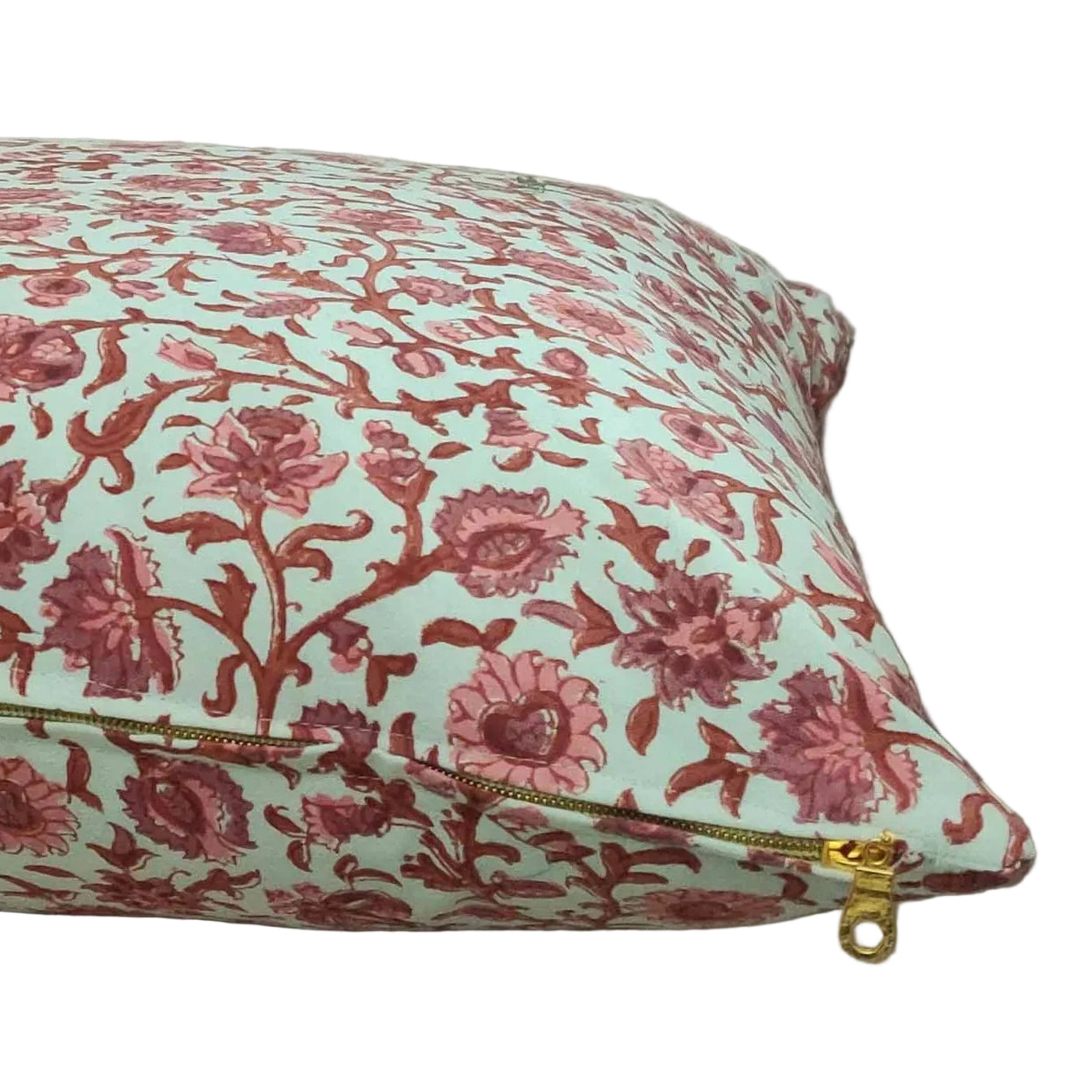 Block Printed Rose Garden Pillow India (20x20)