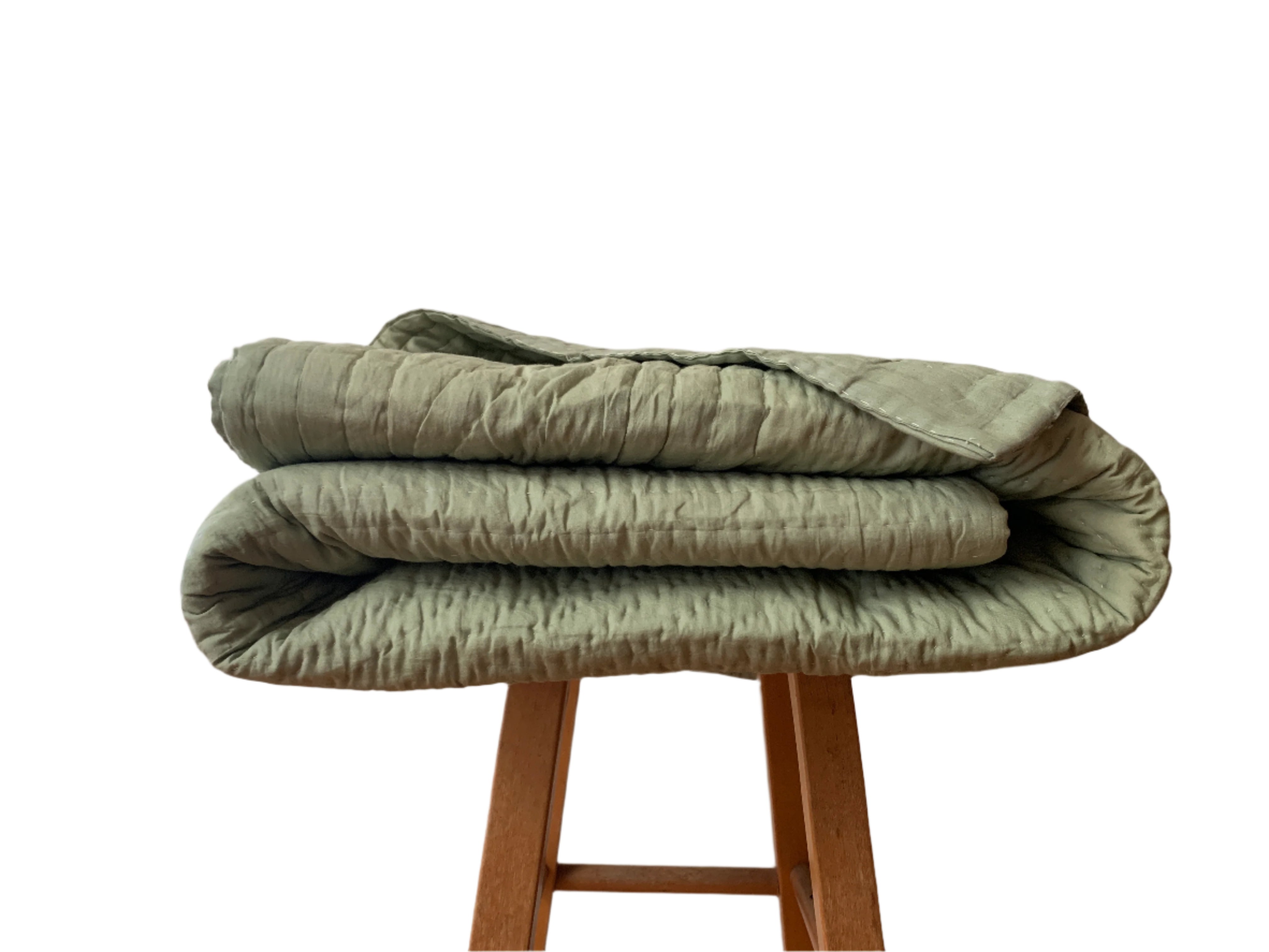 Hand Stitched Sage Green Cotton Quilt Queen India
