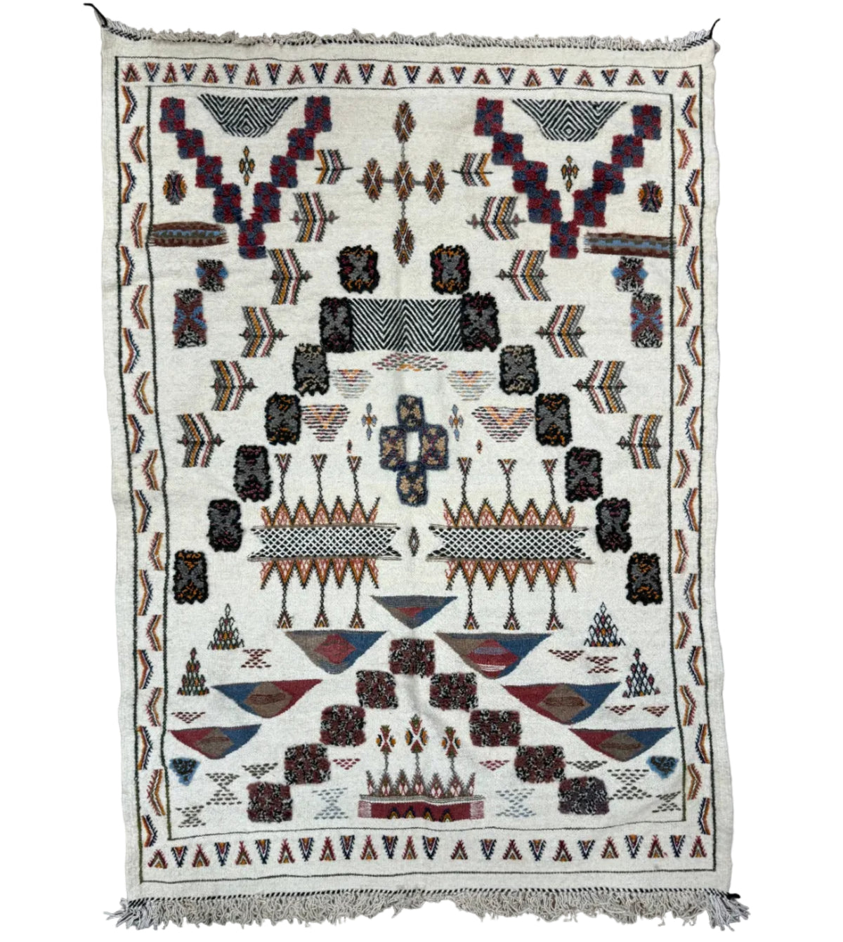 Handwoven White Akhnif Knotted Rug Morocco (4x5.5)