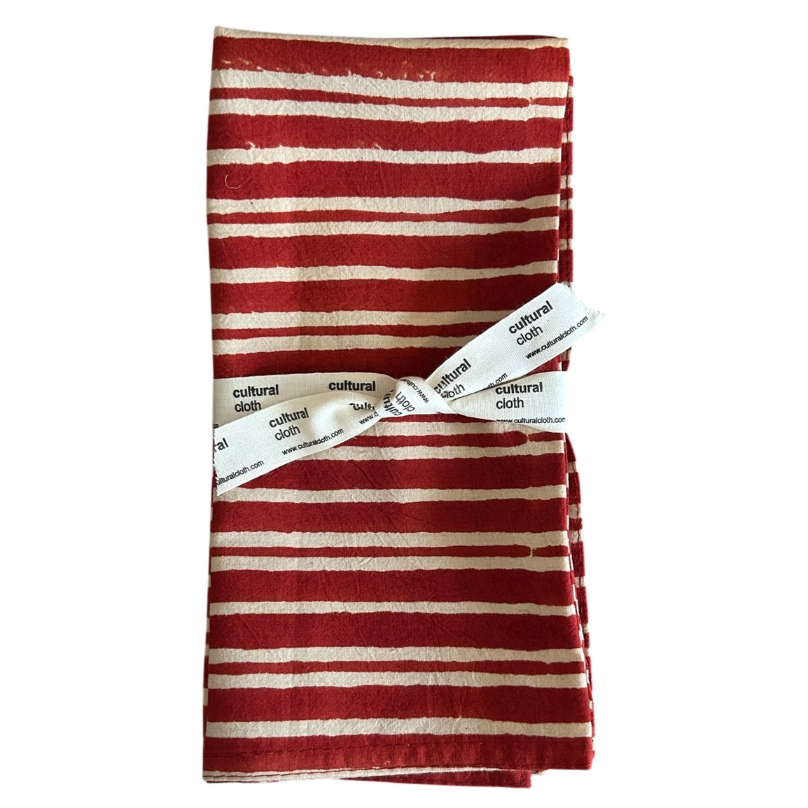 Hand Block Printed Red Lines Napkins India Set of 4 (18")